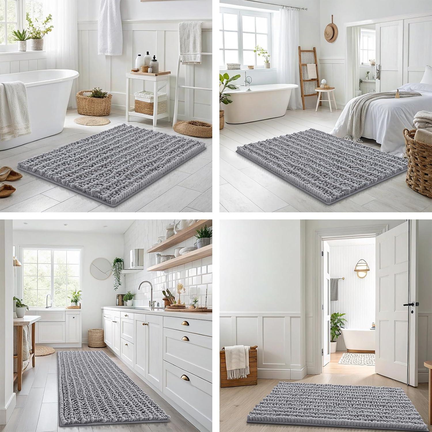 Alfombrilla de baño Smiry 76x51 cm Chenilla Gris Antideslizante