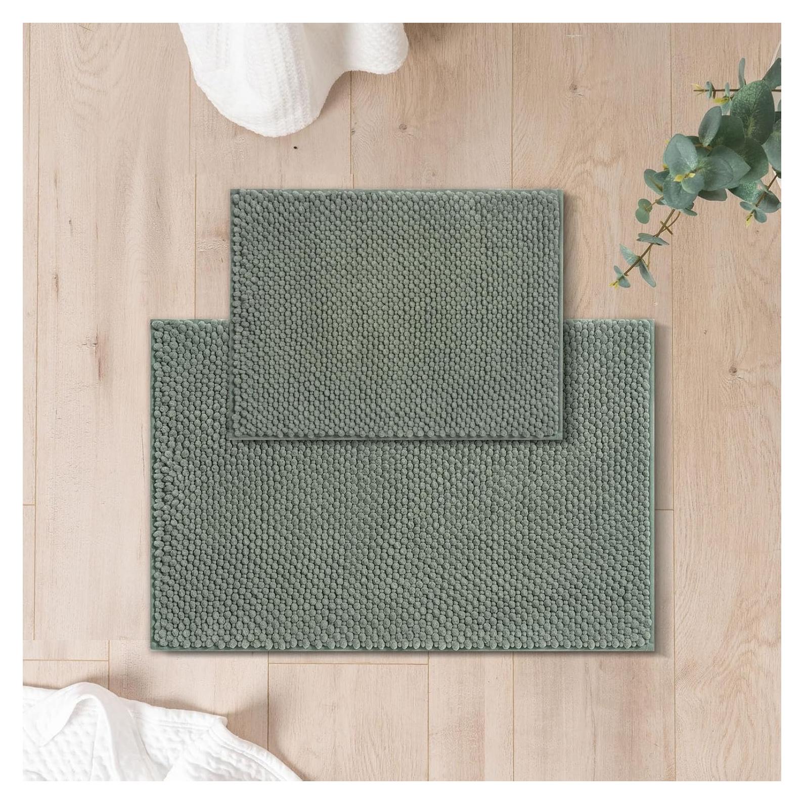 Alfombrillas de Baño FRESCO MENTA 2 Piezas Chenille Verde Salvia