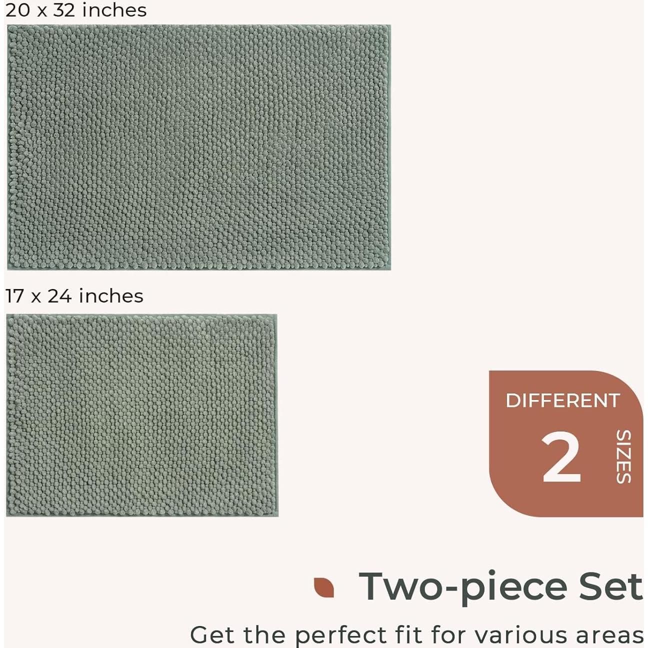 Alfombrillas de Baño FRESCO MENTA 2 Piezas Chenille Verde Salvia