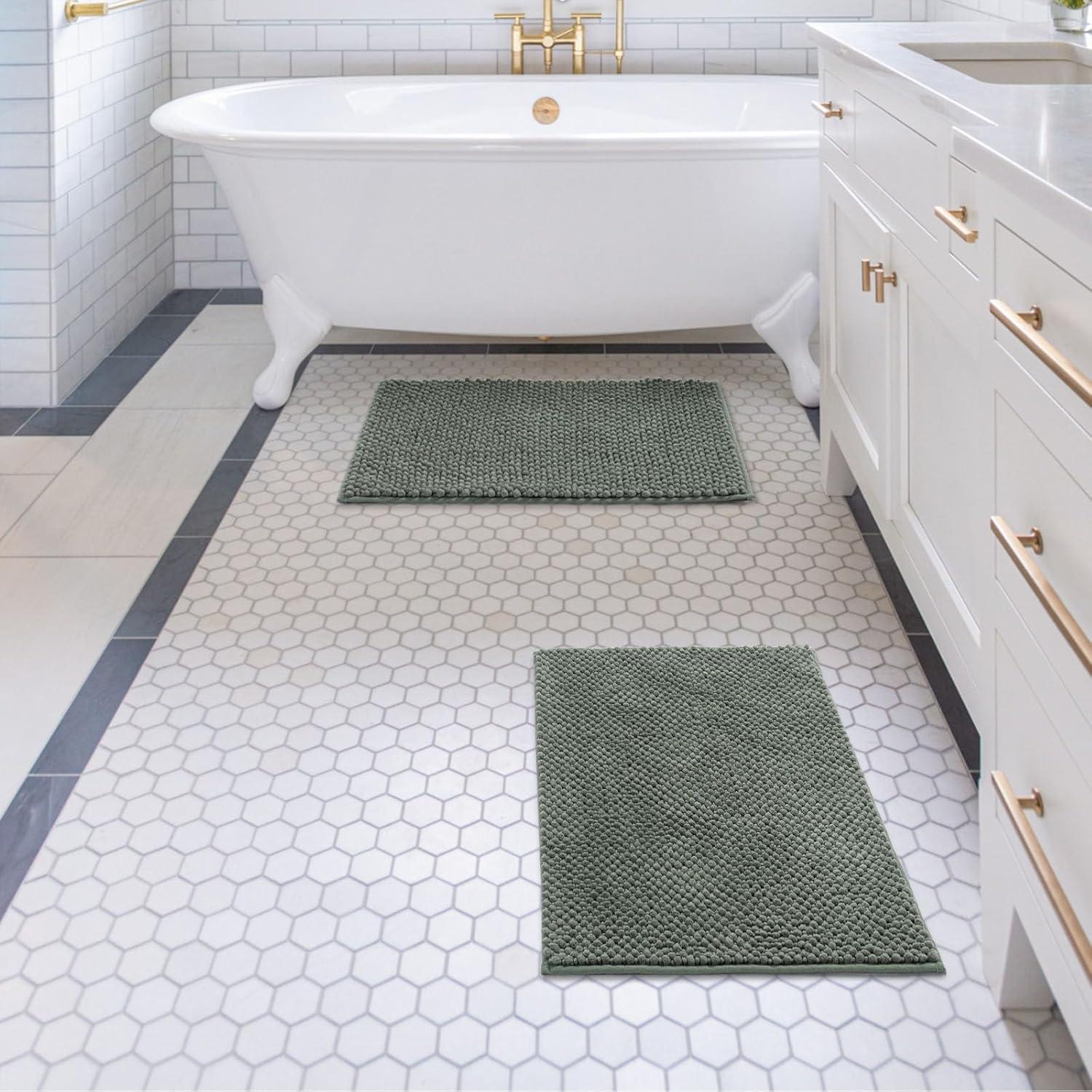 Alfombrillas de Baño FRESCO MENTA 2 Piezas Chenille Verde Salvia