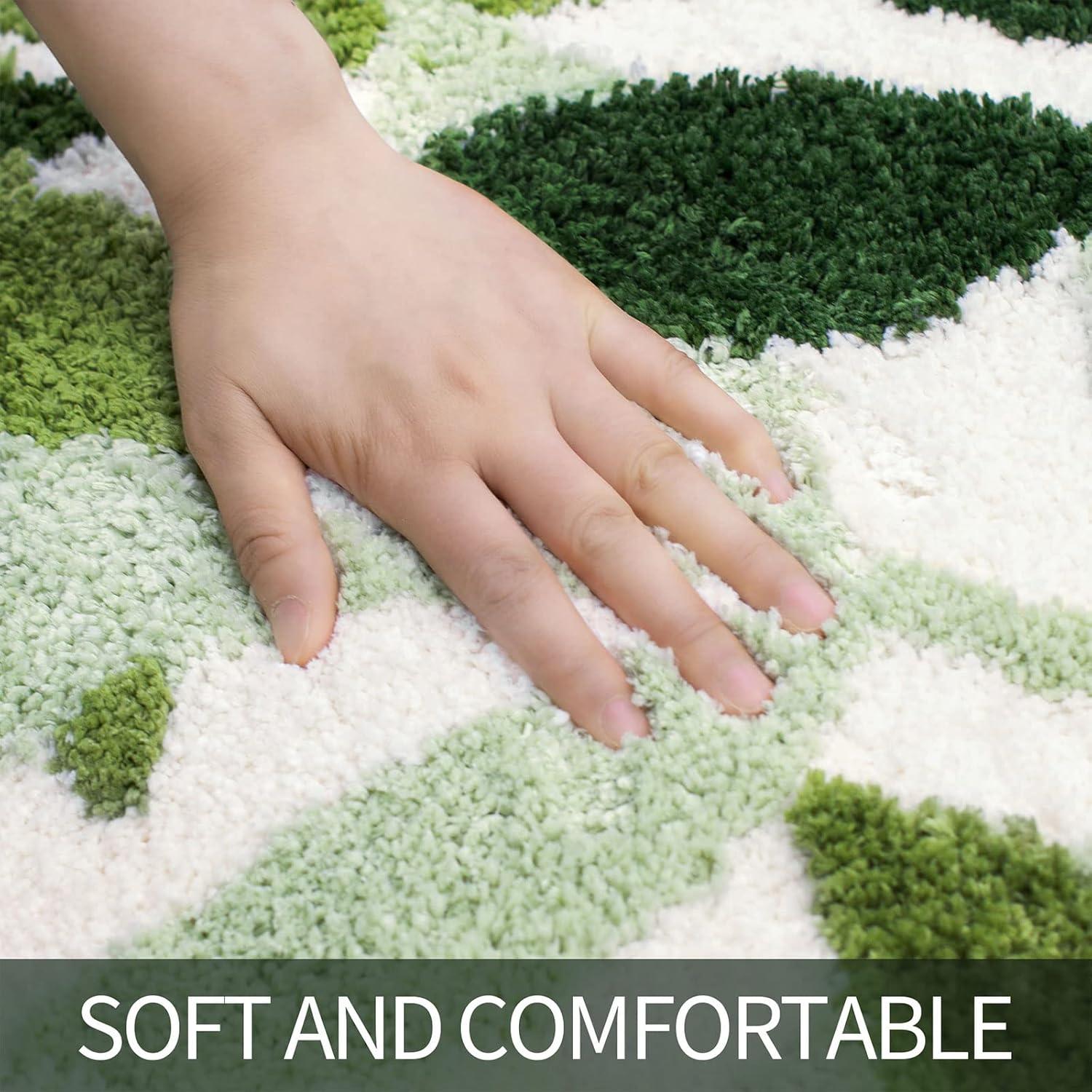 Gibelle Green Bathroom Rug Set 2 Piece, Non-Slip Strong Water Absorbent Plush Microfiber Bath Mat Rug Set, Machine Washable Bathroom Floor Mat Cute Shower Bathmat Indoor Doormat (18"x26"+20"x32")