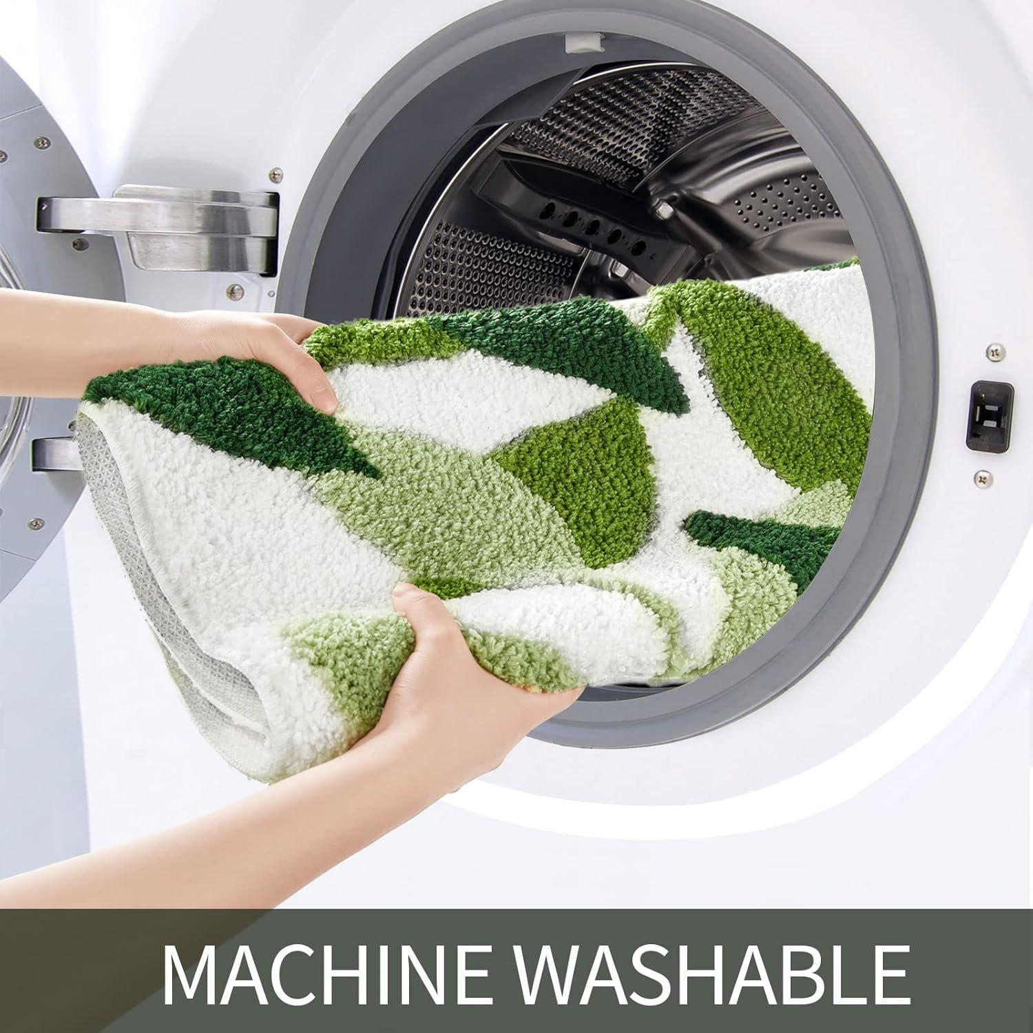 Gibelle Green Bathroom Rug Set 2 Piece, Non-Slip Strong Water Absorbent Plush Microfiber Bath Mat Rug Set, Machine Washable Bathroom Floor Mat Cute Shower Bathmat Indoor Doormat (18"x26"+20"x32")