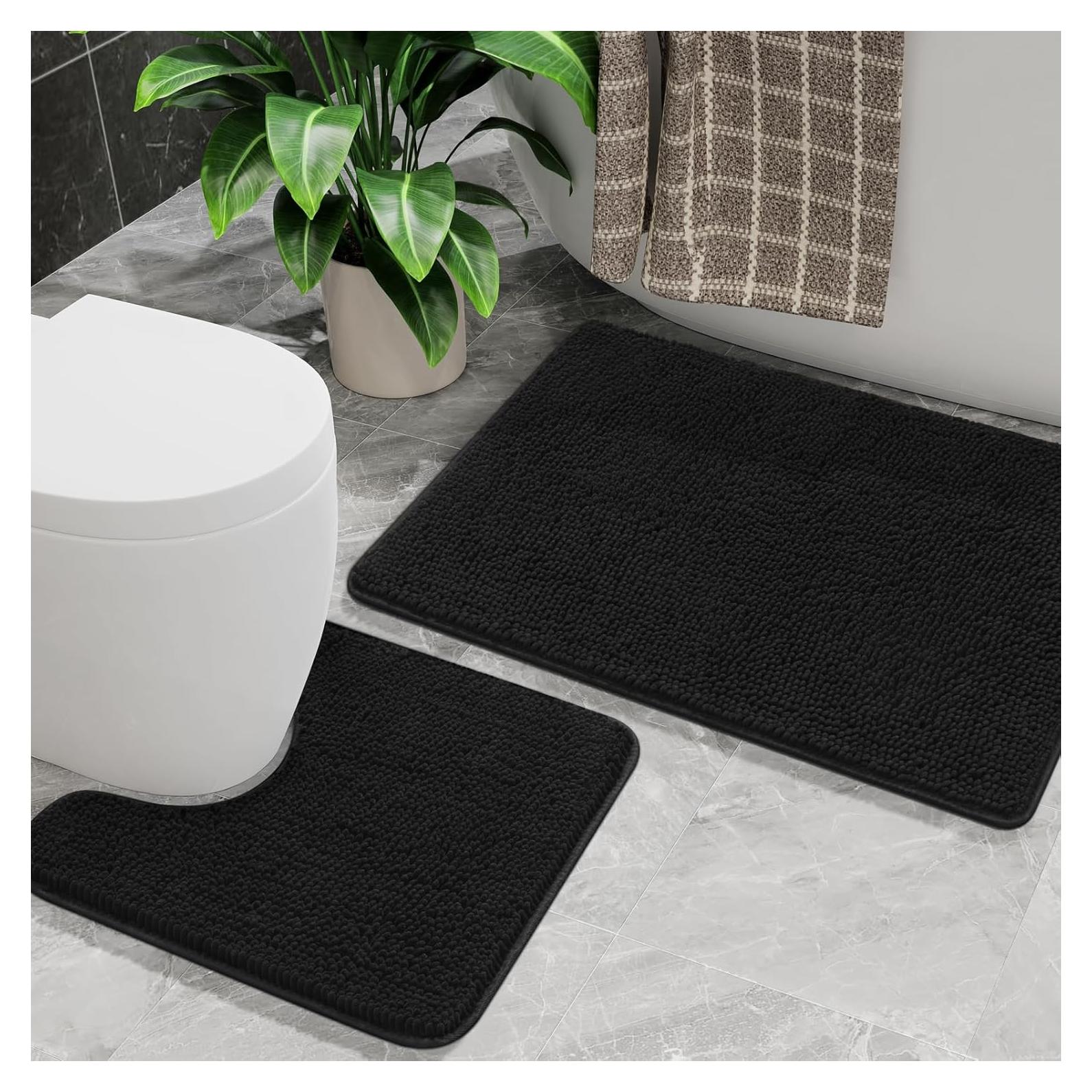 Conjunto de Alfombrillas de Baño AROGAN 2 Piezas Chenille Negro