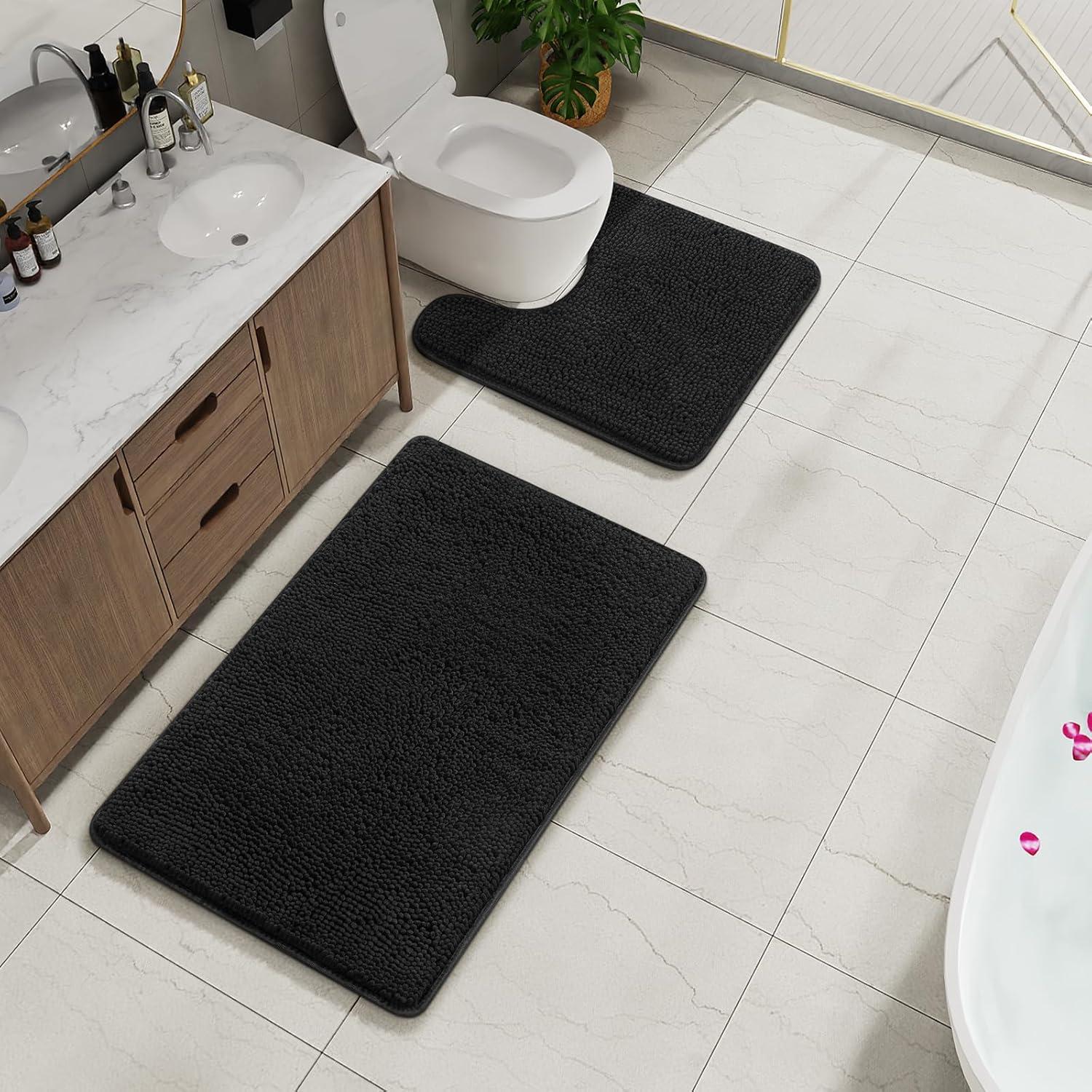 Conjunto de Alfombrillas de Baño AROGAN 2 Piezas Chenille Negro