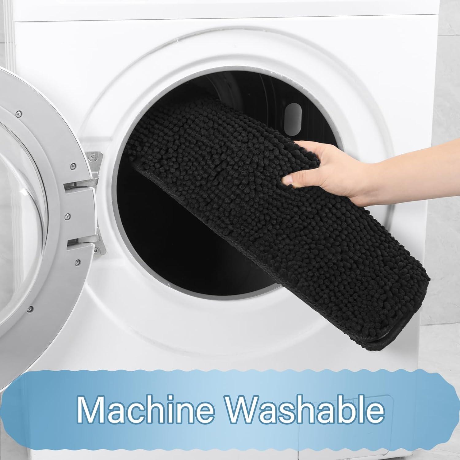 Conjunto de Alfombrillas de Baño AROGAN 2 Piezas Chenille Negro