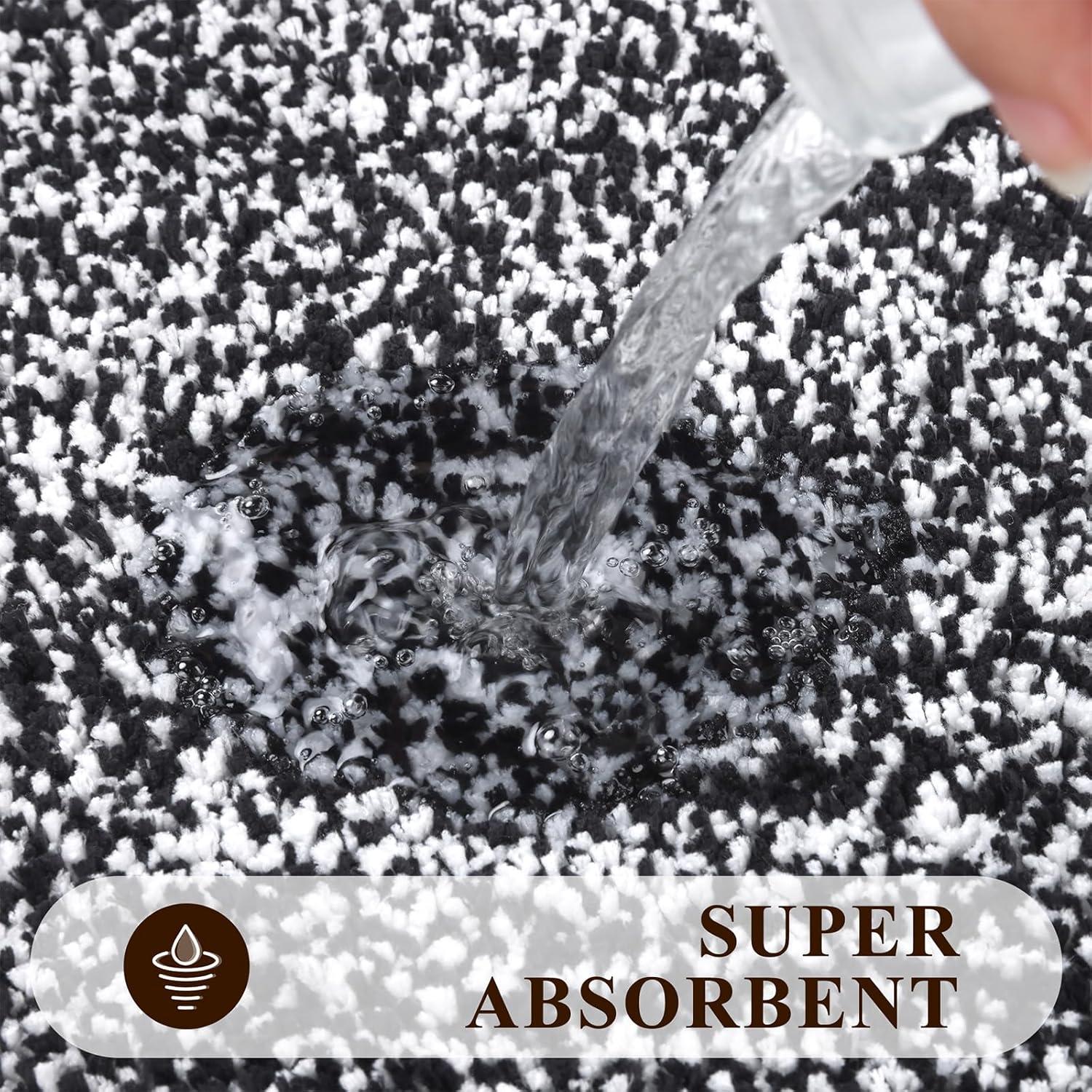 Pauwer Bathroom Rugs Set 5 Piece, Plush Absorbent Microfiber Bath Mats for Bathroom, Non Slip Washable Bath Rug Set with U Shaped Contour Toilet Rugs, Shower Rug and Toilet Lid Cover, Black