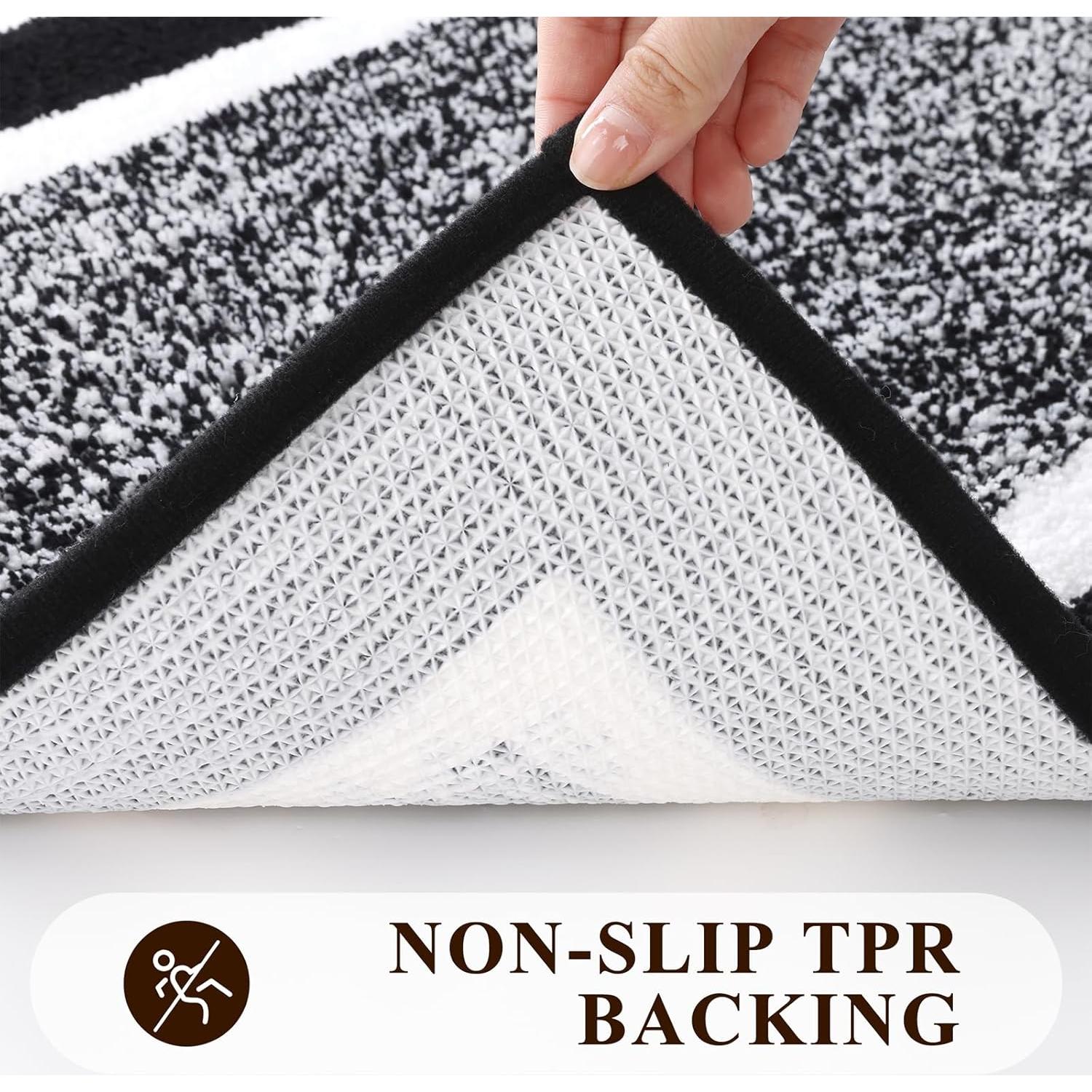 Pauwer Bathroom Rugs Set 5 Piece, Plush Absorbent Microfiber Bath Mats for Bathroom, Non Slip Washable Bath Rug Set with U Shaped Contour Toilet Rugs, Shower Rug and Toilet Lid Cover, Black