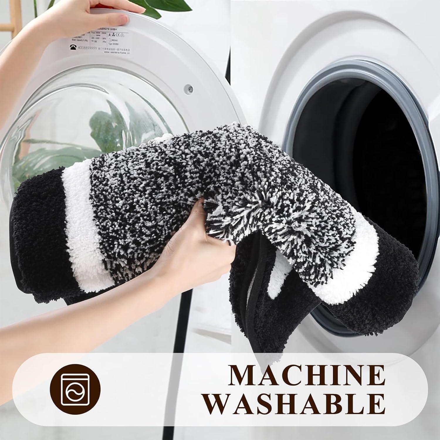 Pauwer Bathroom Rugs Set 5 Piece, Plush Absorbent Microfiber Bath Mats for Bathroom, Non Slip Washable Bath Rug Set with U Shaped Contour Toilet Rugs, Shower Rug and Toilet Lid Cover, Black