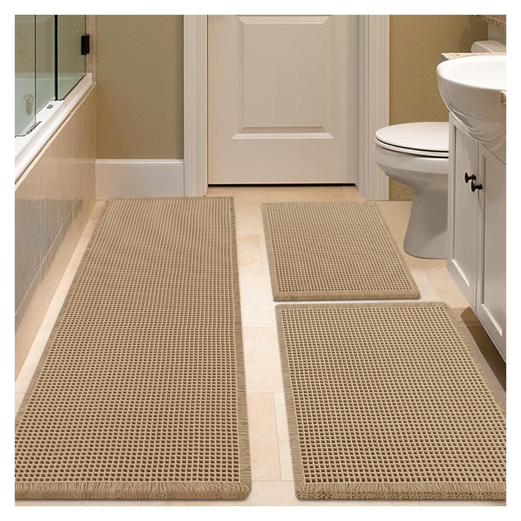 Juego de Alfombrillas de Baño IM HOME 3 Piezas Beige Antideslizante