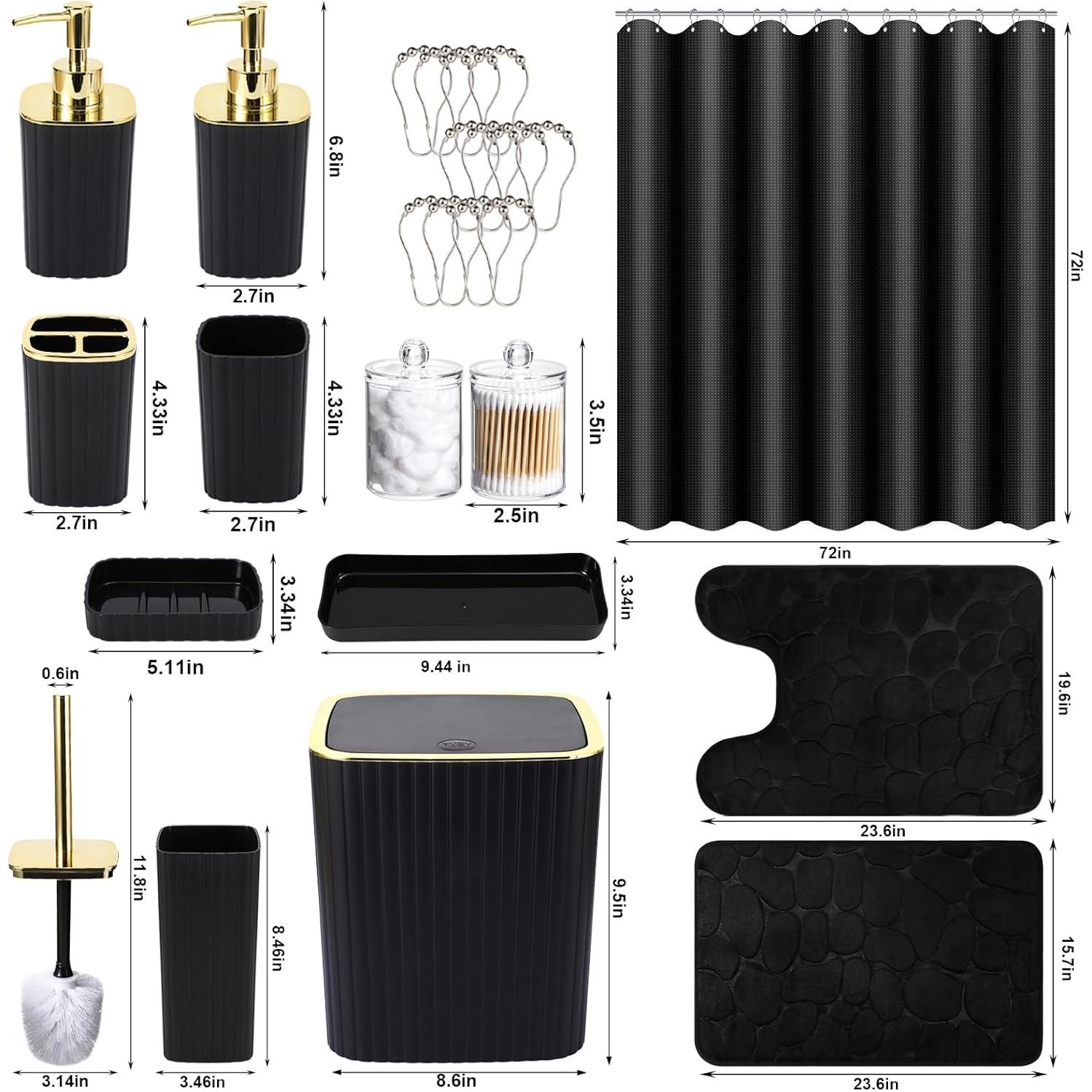 Juego de baño XLHOMO 25 piezas con cortina y alfombrillas negras