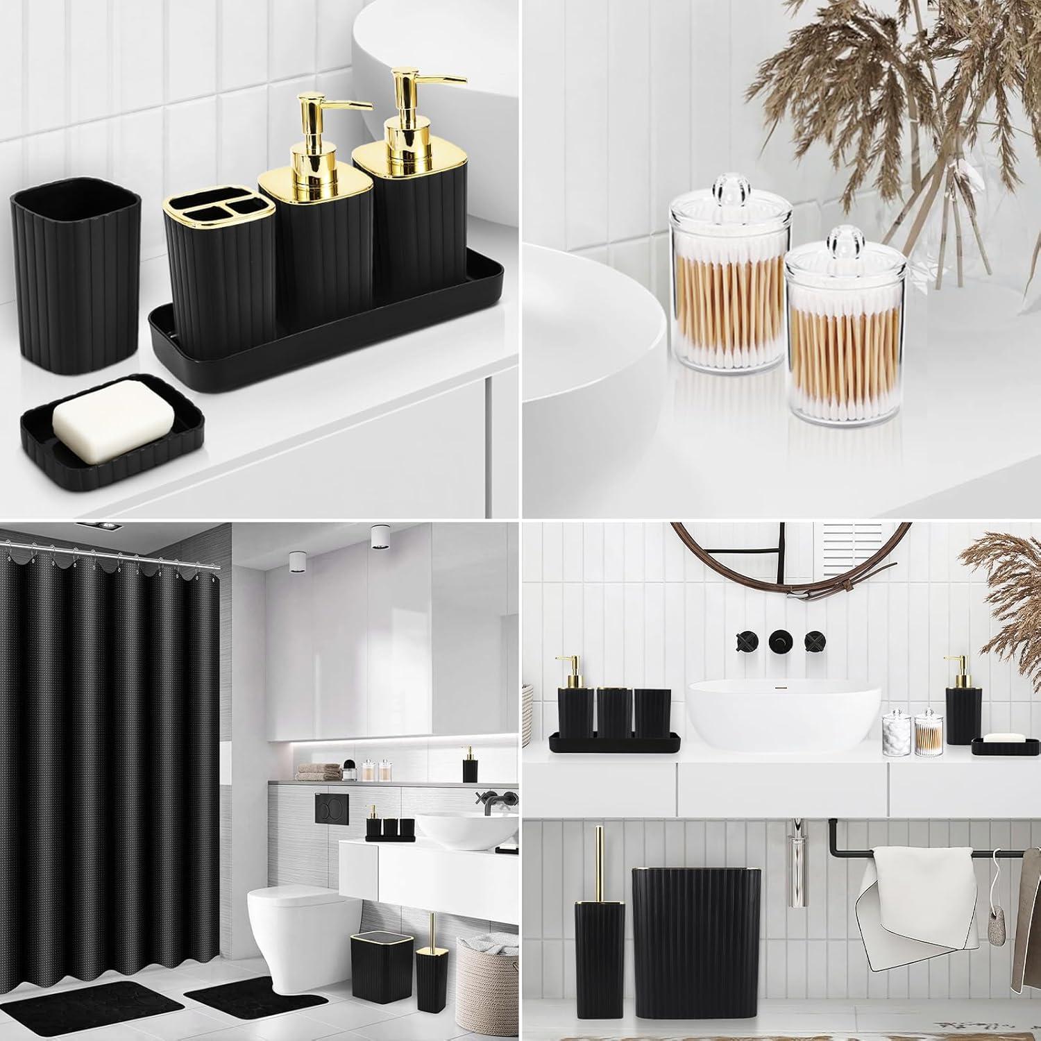 Juego de baño XLHOMO 25 piezas con cortina y alfombrillas negras