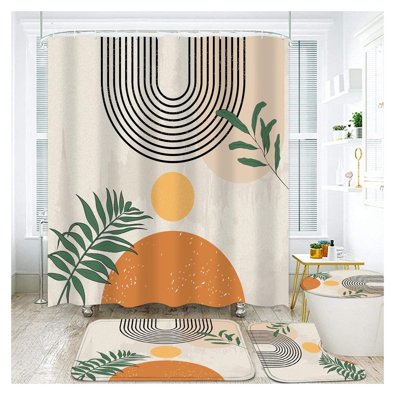 Juego de Cortinas de Ducha FZDHHY Retro Naranja 4 Piezas