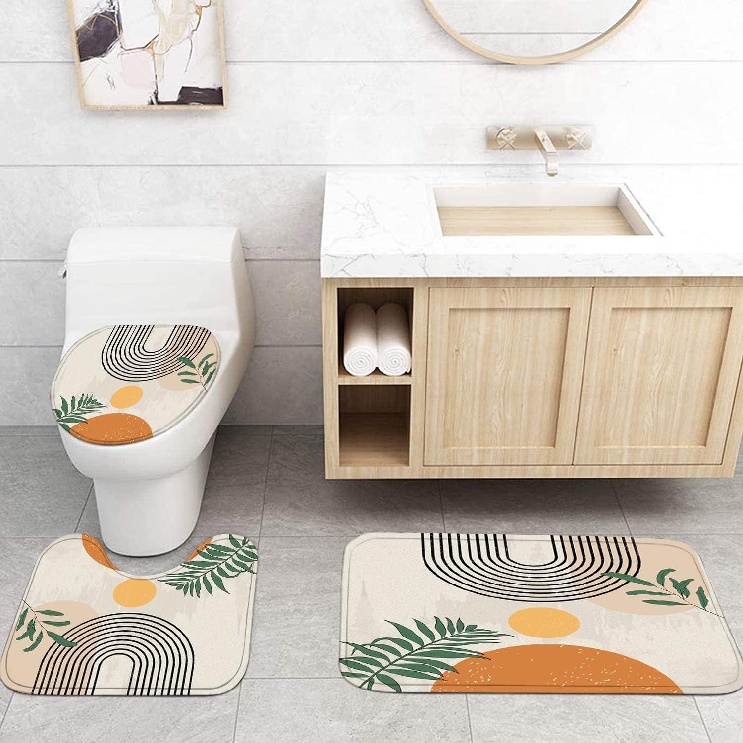 Juego de Cortinas de Ducha FZDHHY Retro Naranja 4 Piezas