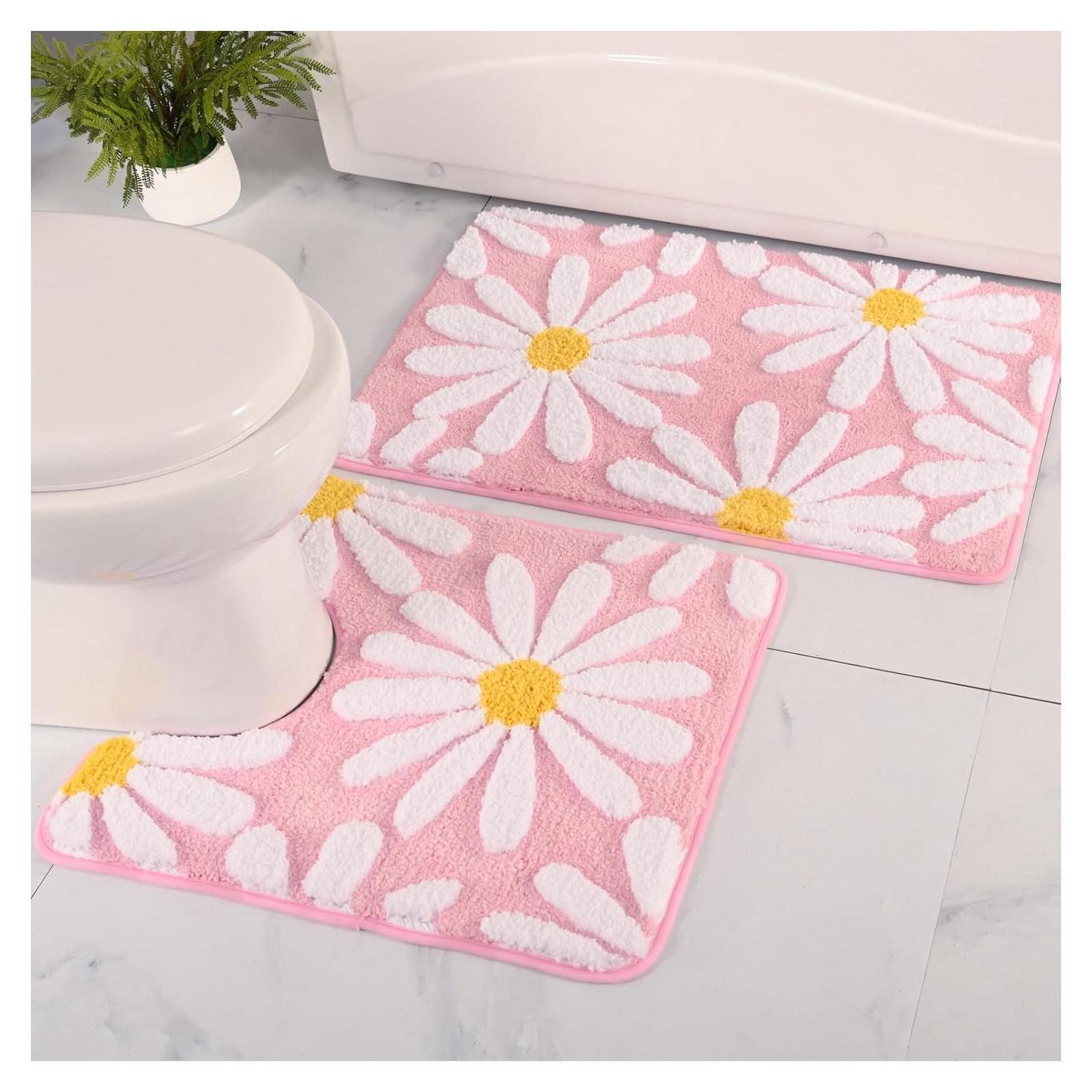 Conjunto de Alfombrillas de Baño QJHOMO 2 Piezas Rosa Antideslizante