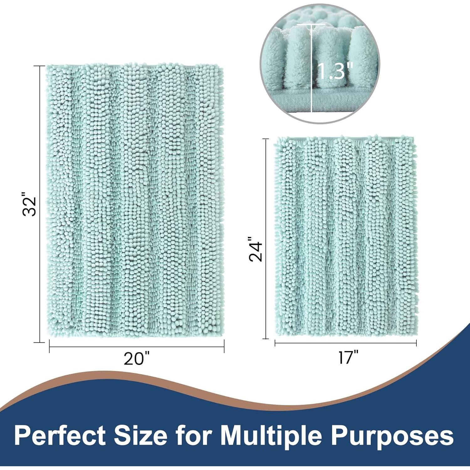 Conjunto de Alfombrillas de Baño Antideslizantes FLOLEOPA 2 Piezas Azul Spa