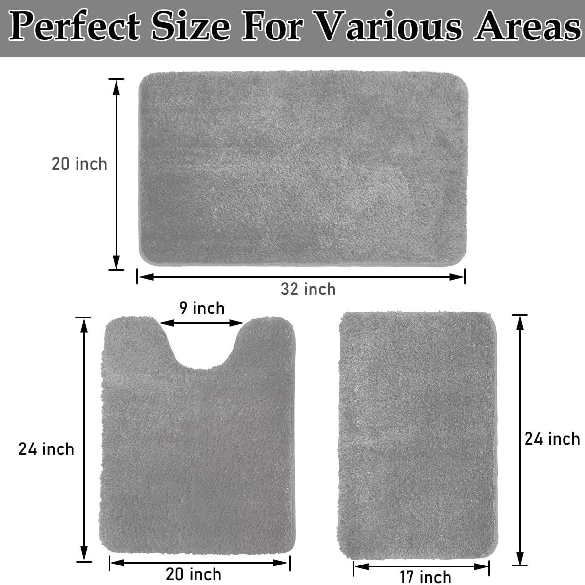 Juego de Alfombrillas de Baño 3 Piezas RUN HELIX Gris Suave