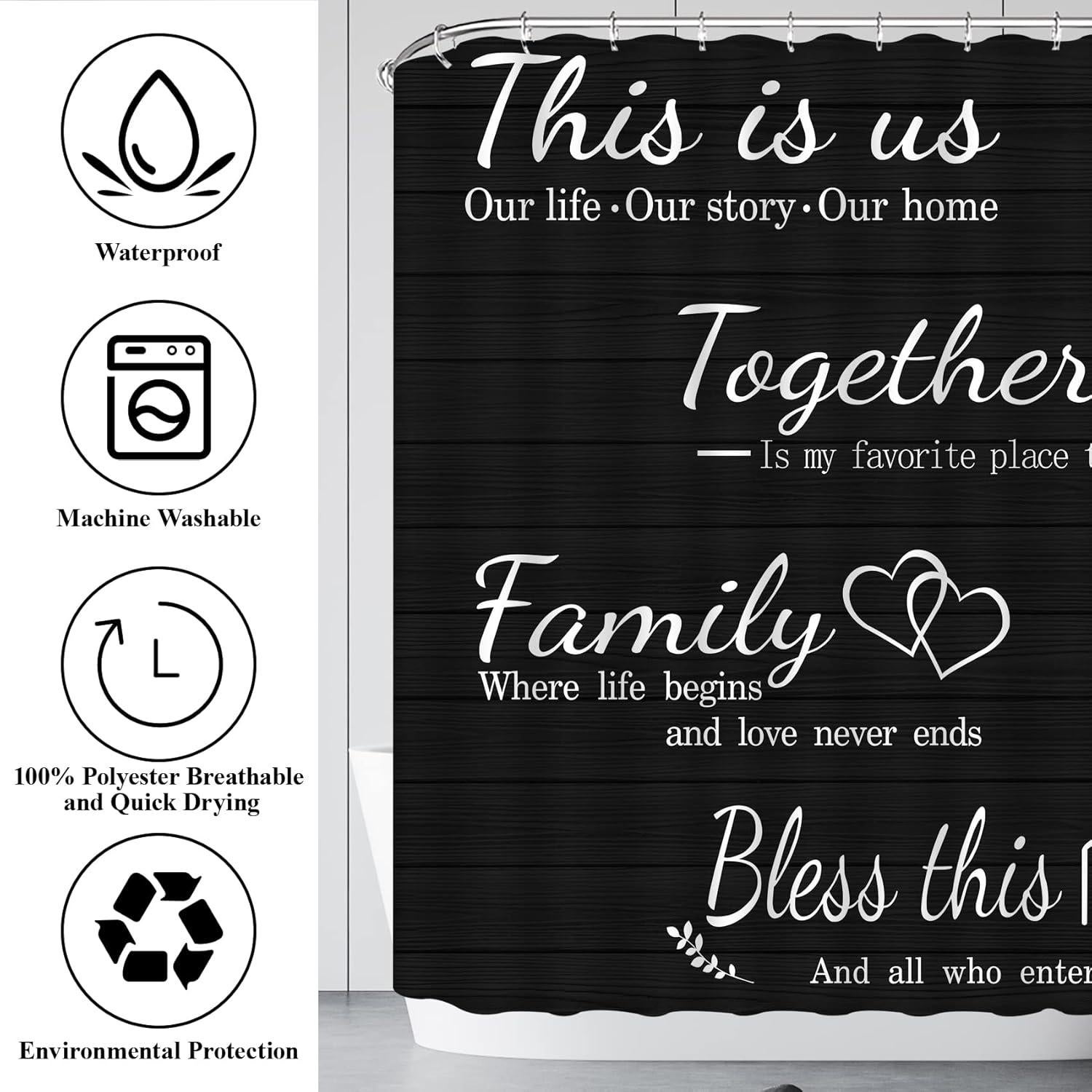 Conjunto de Cortinas de Ducha Juwute 182.88x182.88cm Negro