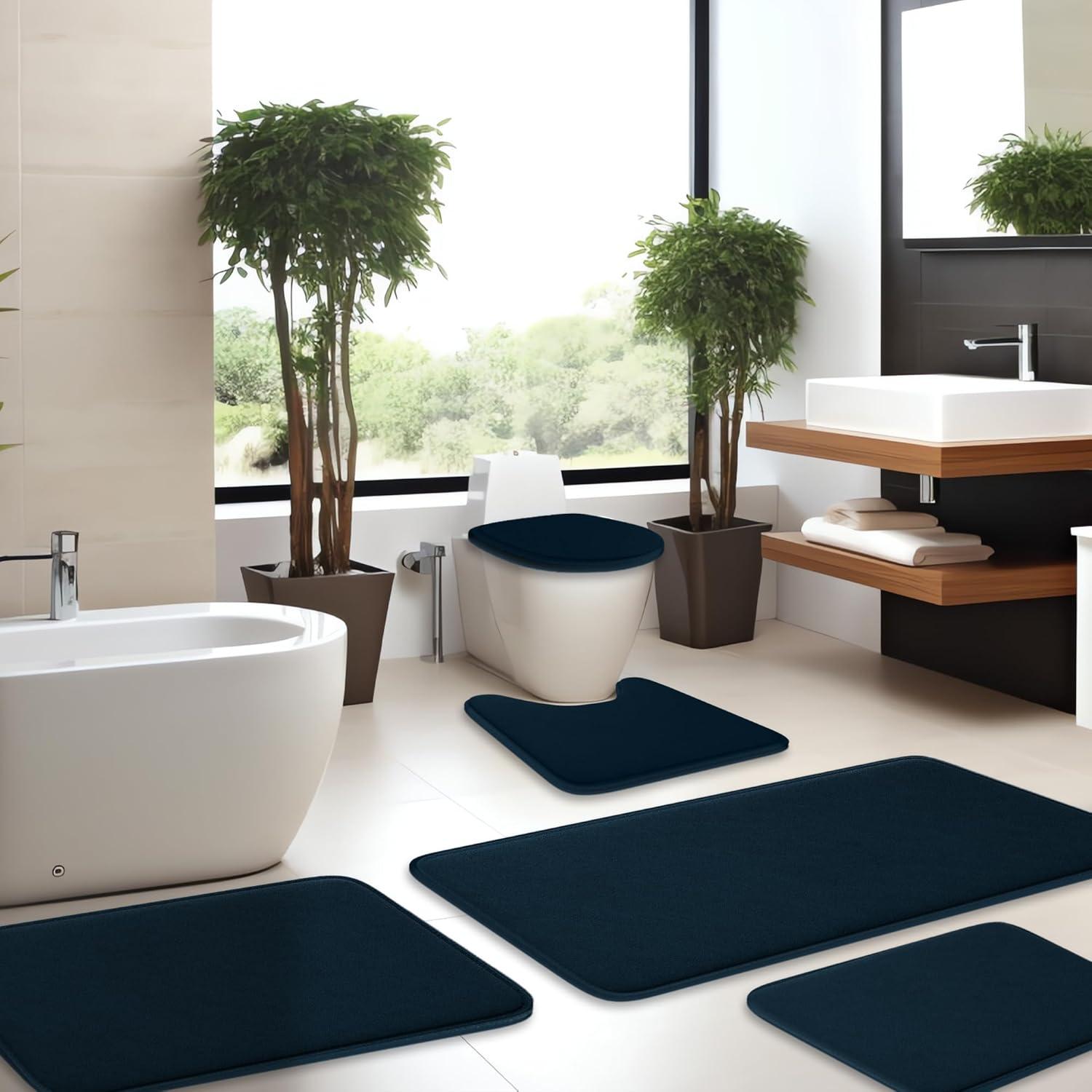 Juego de Alfombrillas de Baño Elvoki 5 Piezas Azul Marino