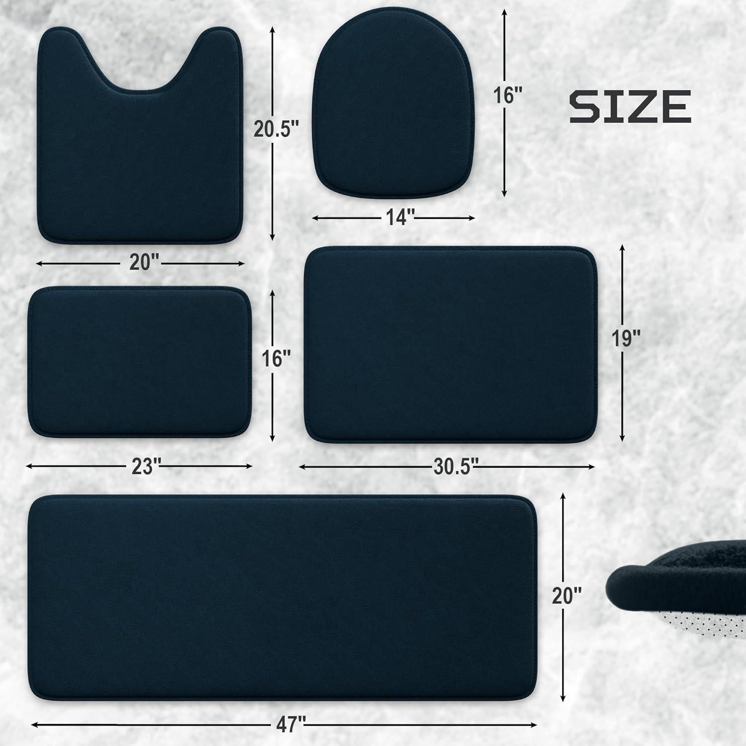 Juego de Alfombrillas de Baño Elvoki 5 Piezas Azul Marino