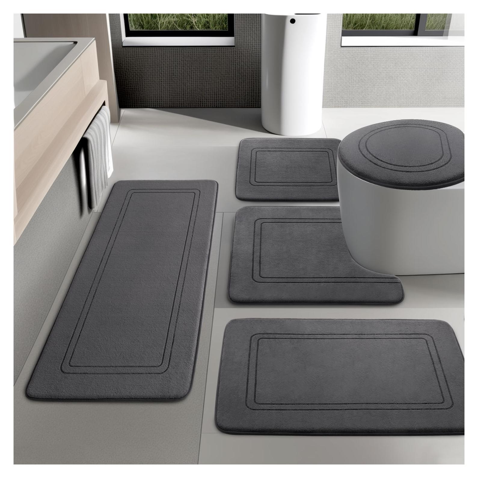 Conjunto de Alfombrillas de Baño YIHOUSE 5 Piezas Gris Oscuro