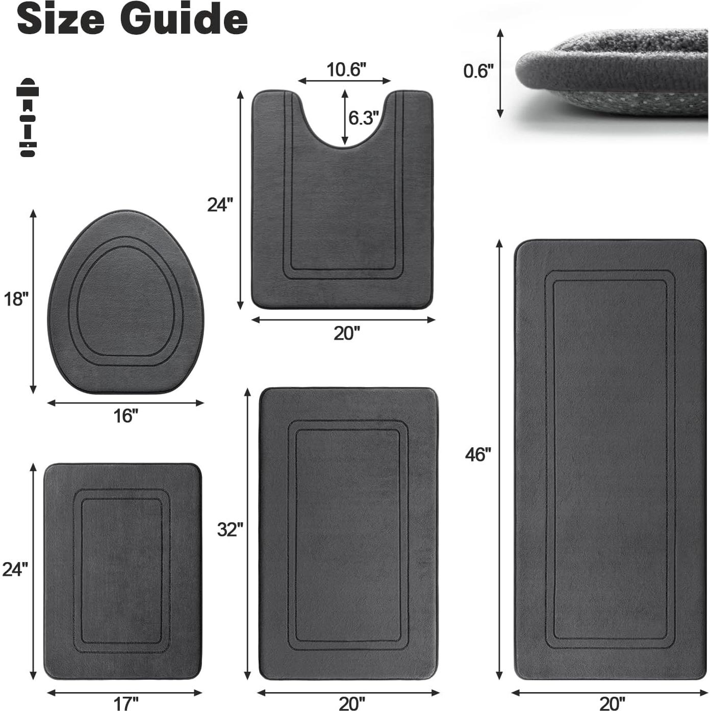 Conjunto de Alfombrillas de Baño YIHOUSE 5 Piezas Gris Oscuro