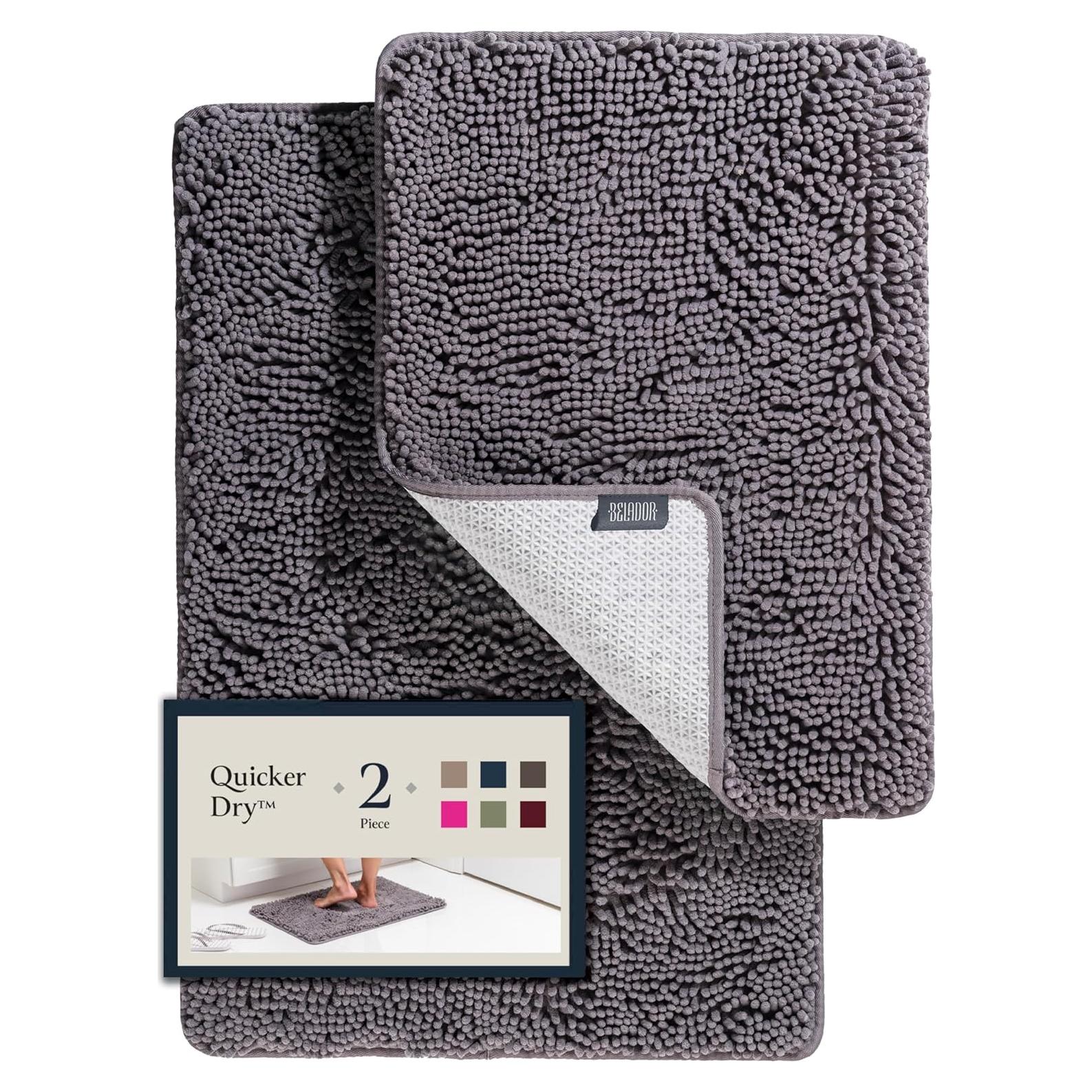 Conjunto de Alfombrillas de Baño BELADOR 2 Piezas Chenille Gris
