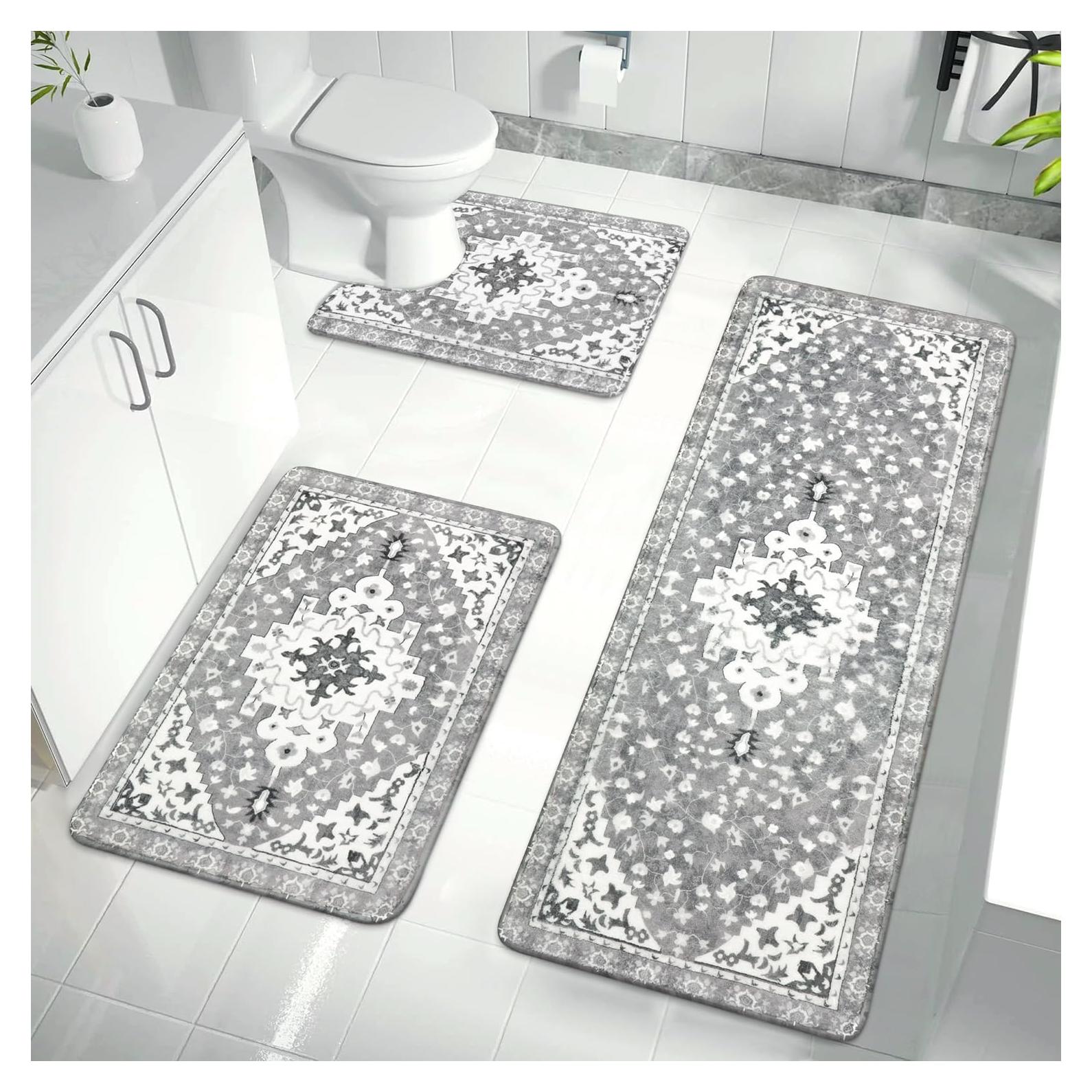 Set de Baño 3 Piezas Uphome Boho Vintage Antideslizante Gris