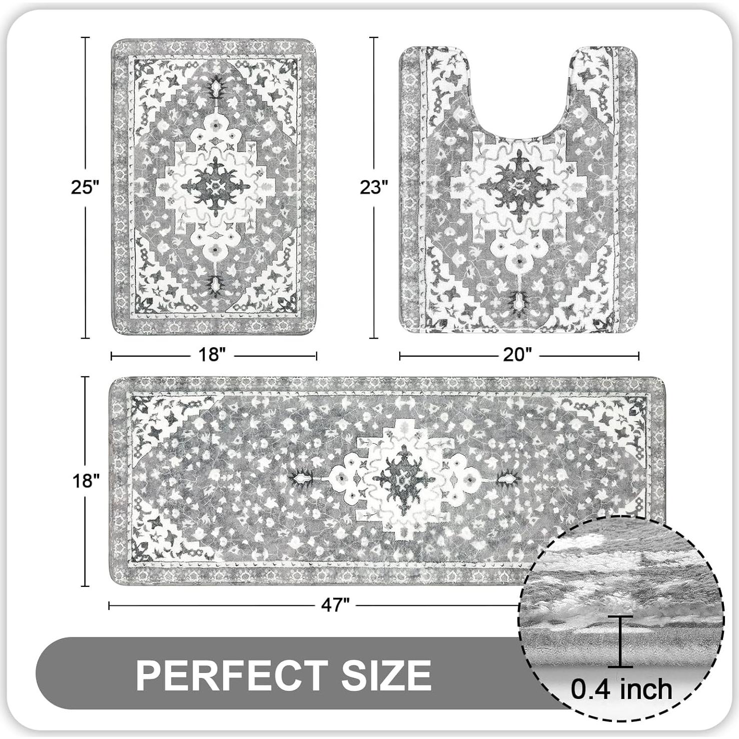 Set de Baño 3 Piezas Uphome Boho Vintage Antideslizante Gris