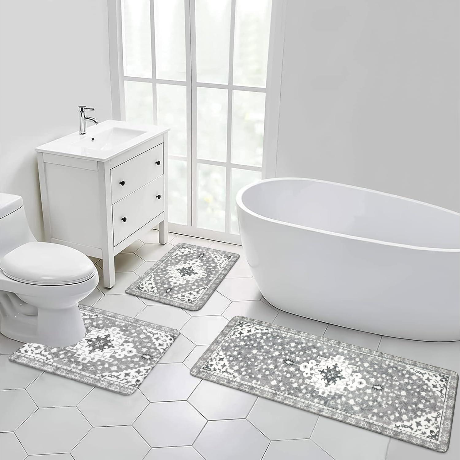 Set de Baño 3 Piezas Uphome Boho Vintage Antideslizante Gris