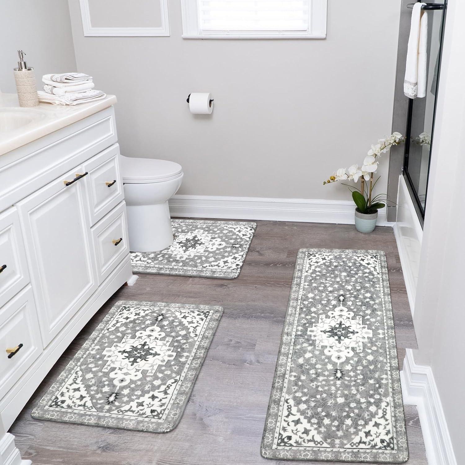 Set de Baño 3 Piezas Uphome Boho Vintage Antideslizante Gris