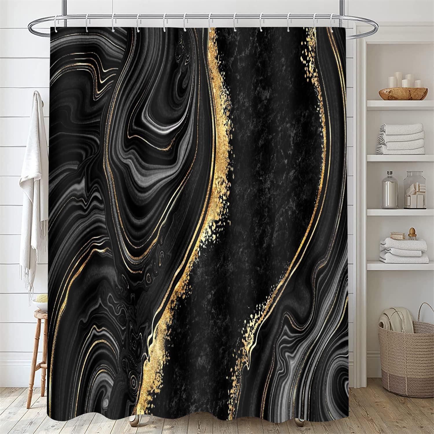 Conjunto de Cortinas de Ducha Nkzply 4 Piezas Mármol Negro