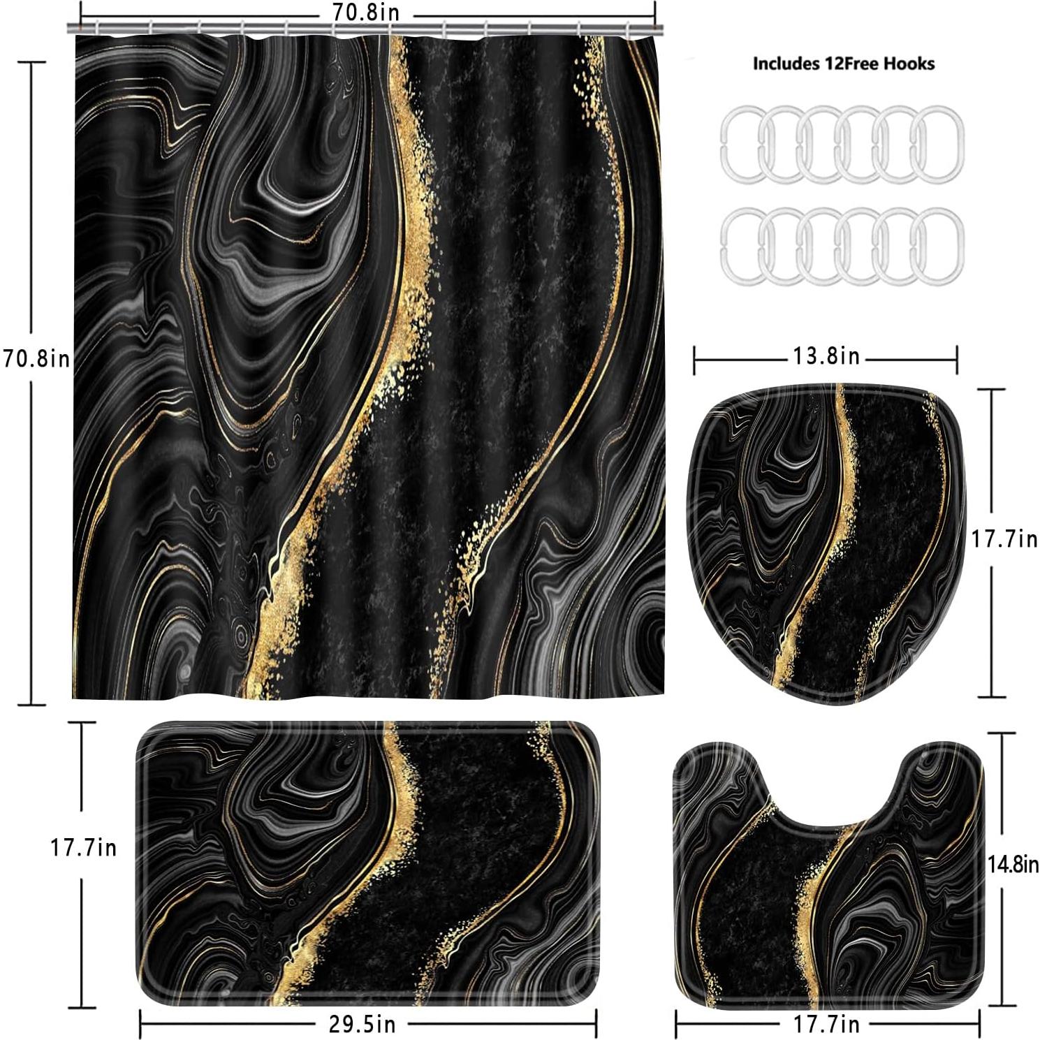 Conjunto de Cortinas de Ducha Nkzply 4 Piezas Mármol Negro