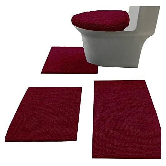Juego de Alfombrillas de Baño Madeals 4 Piezas Antideslizante Burdeos