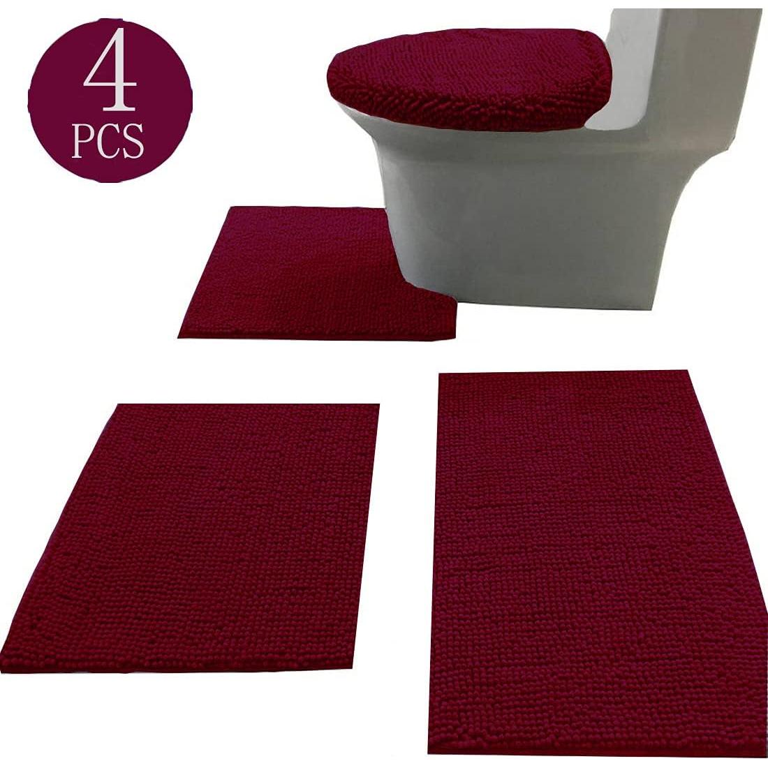 Juego de Alfombrillas de Baño Madeals 4 Piezas Antideslizante Burdeos