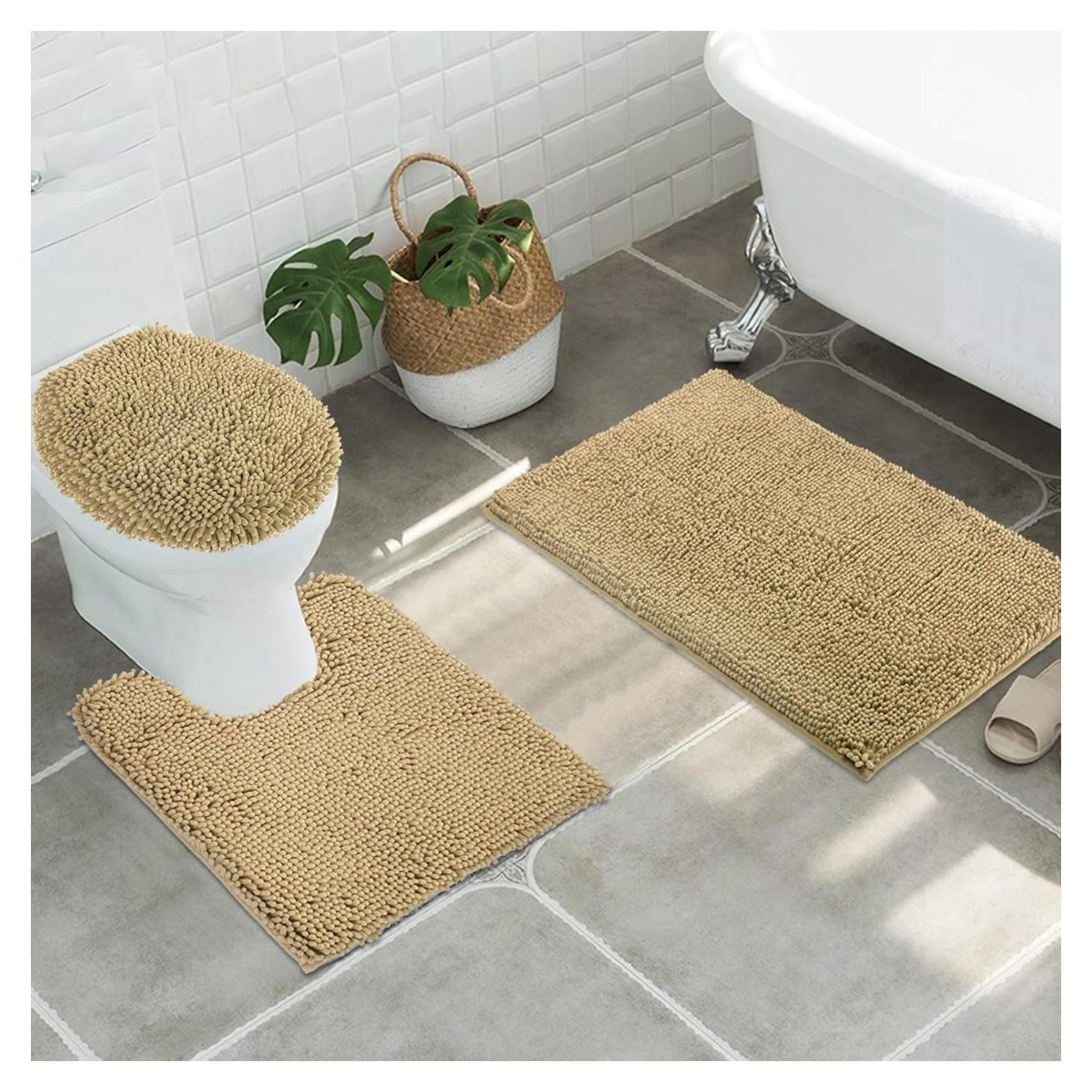 Juego de 3 alfombras de baño antideslizantes ITSOFT beige