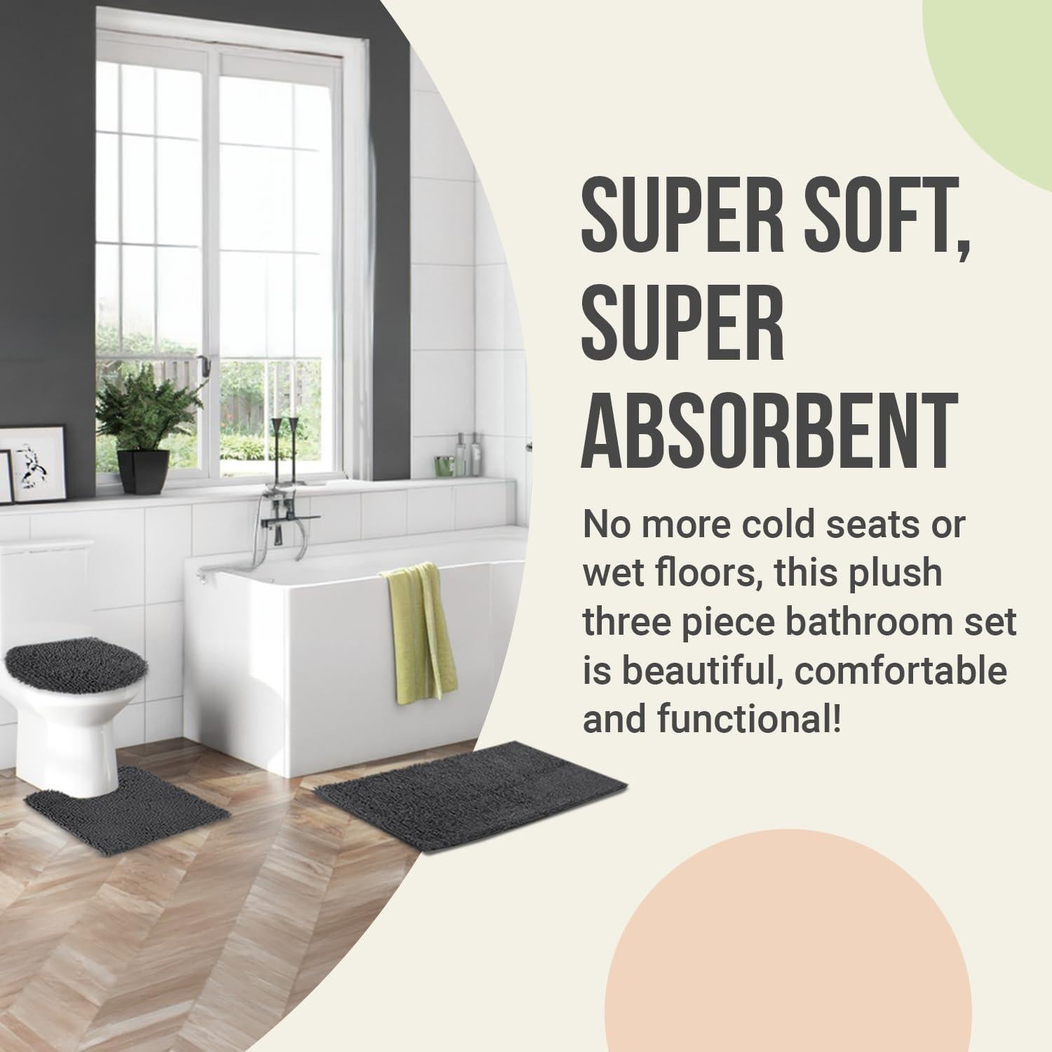 Juego de 3 alfombras de baño antideslizantes ITSOFT beige