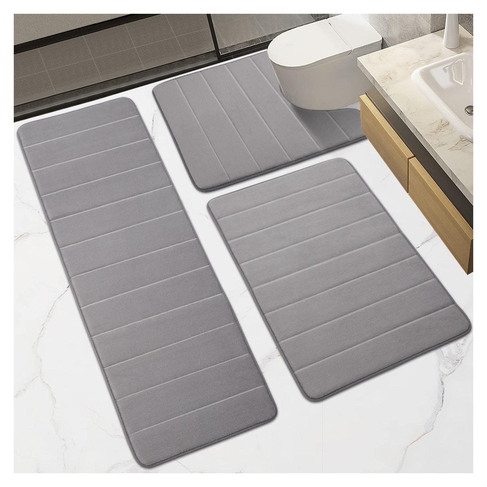 Conjunto de Alfombrillas de Baño HOUYOMICS 3 Piezas Gris Antideslizante