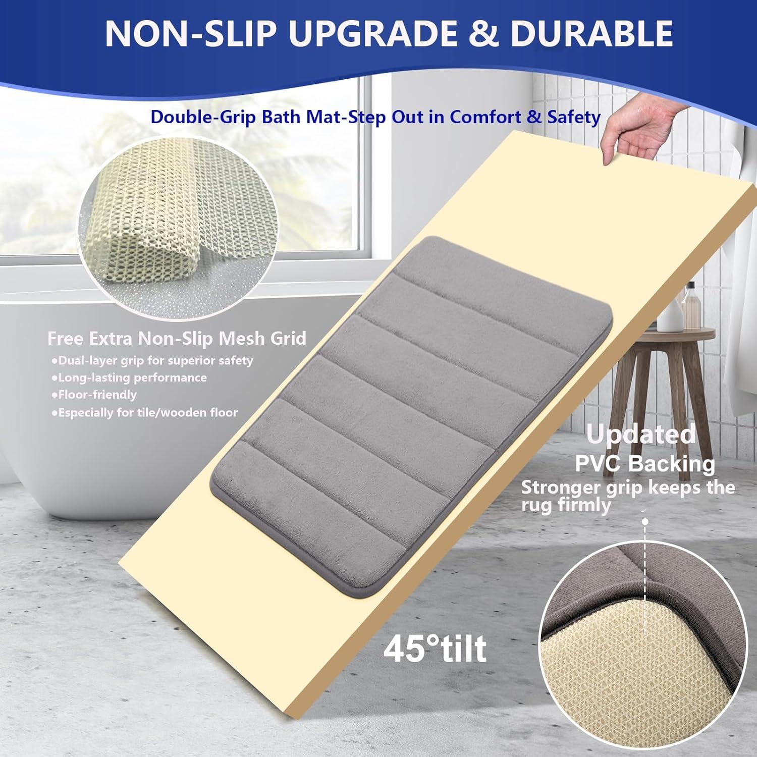 Conjunto de Alfombrillas de Baño HOUYOMICS 3 Piezas Gris Antideslizante