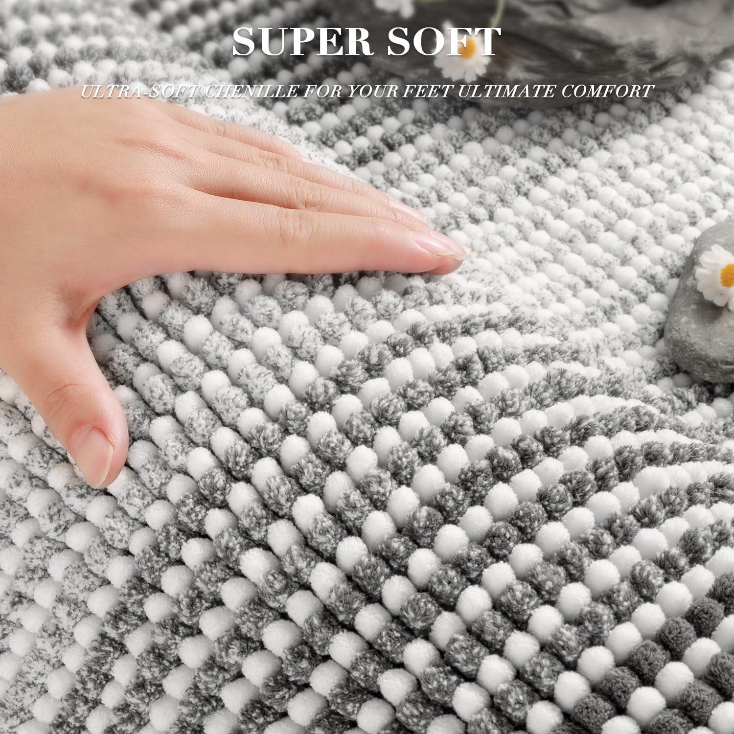 Conjunto de Alfombrillas de Baño BSICPRO 3 Piezas Chenille Gris