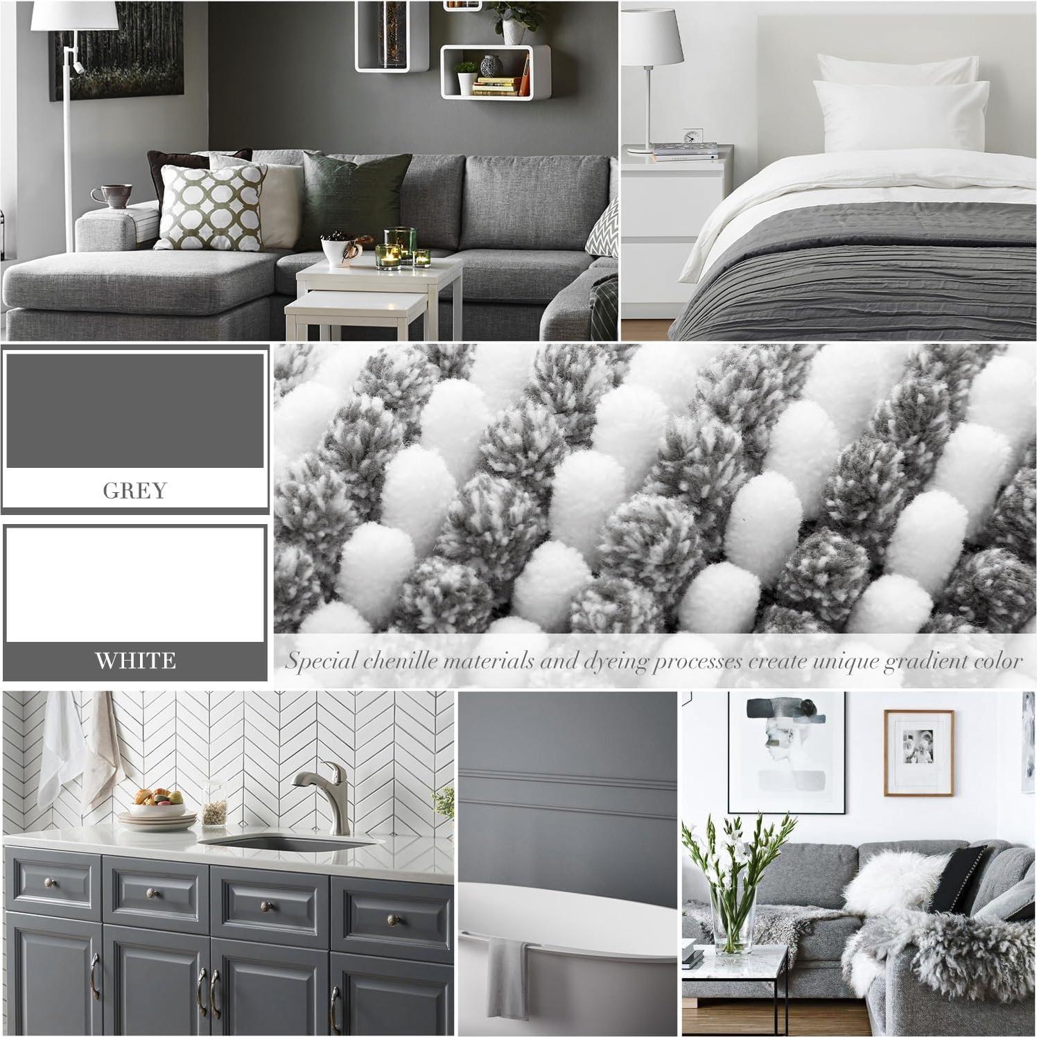 Conjunto de Alfombrillas de Baño BSICPRO 3 Piezas Chenille Gris