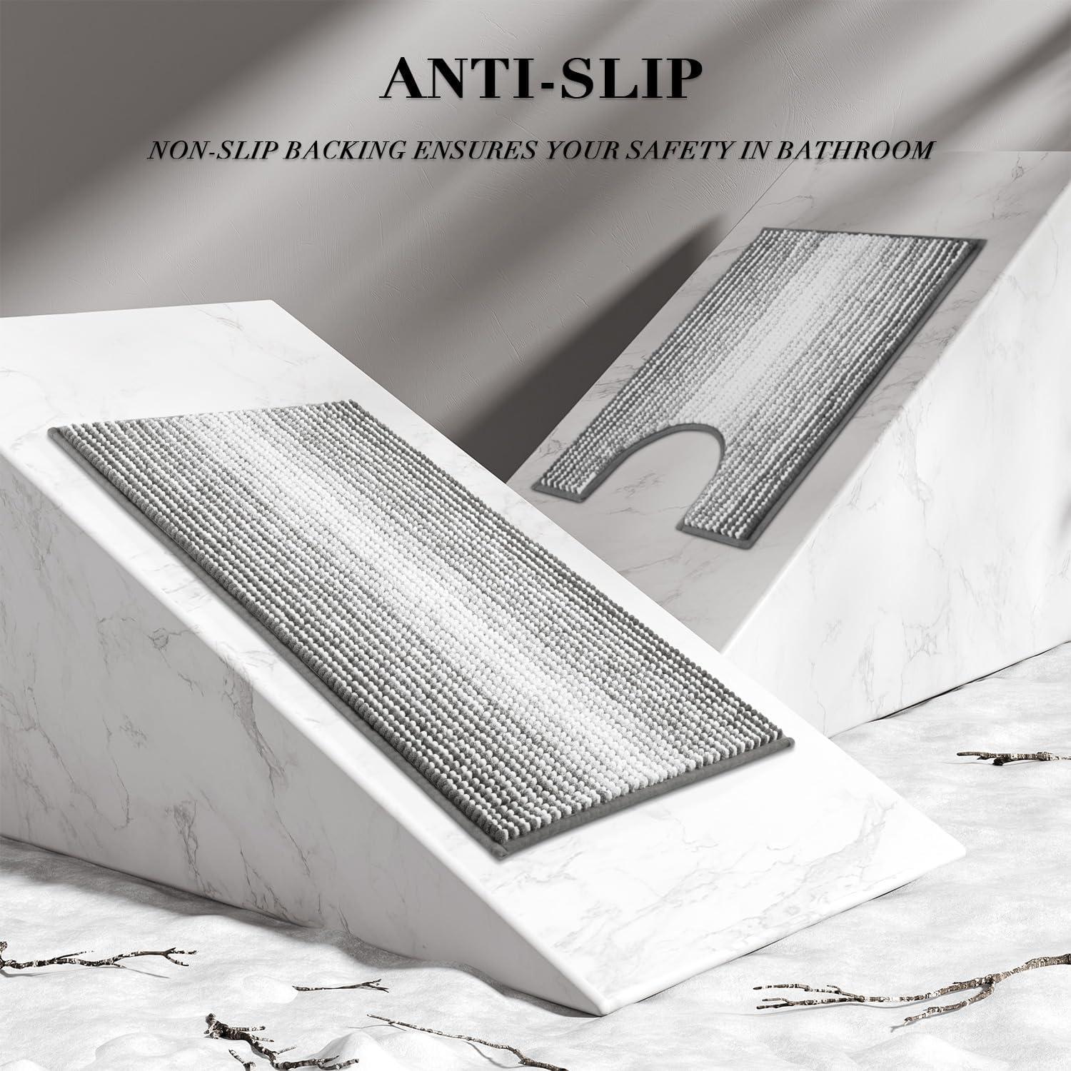 Conjunto de Alfombrillas de Baño BSICPRO 3 Piezas Chenille Gris
