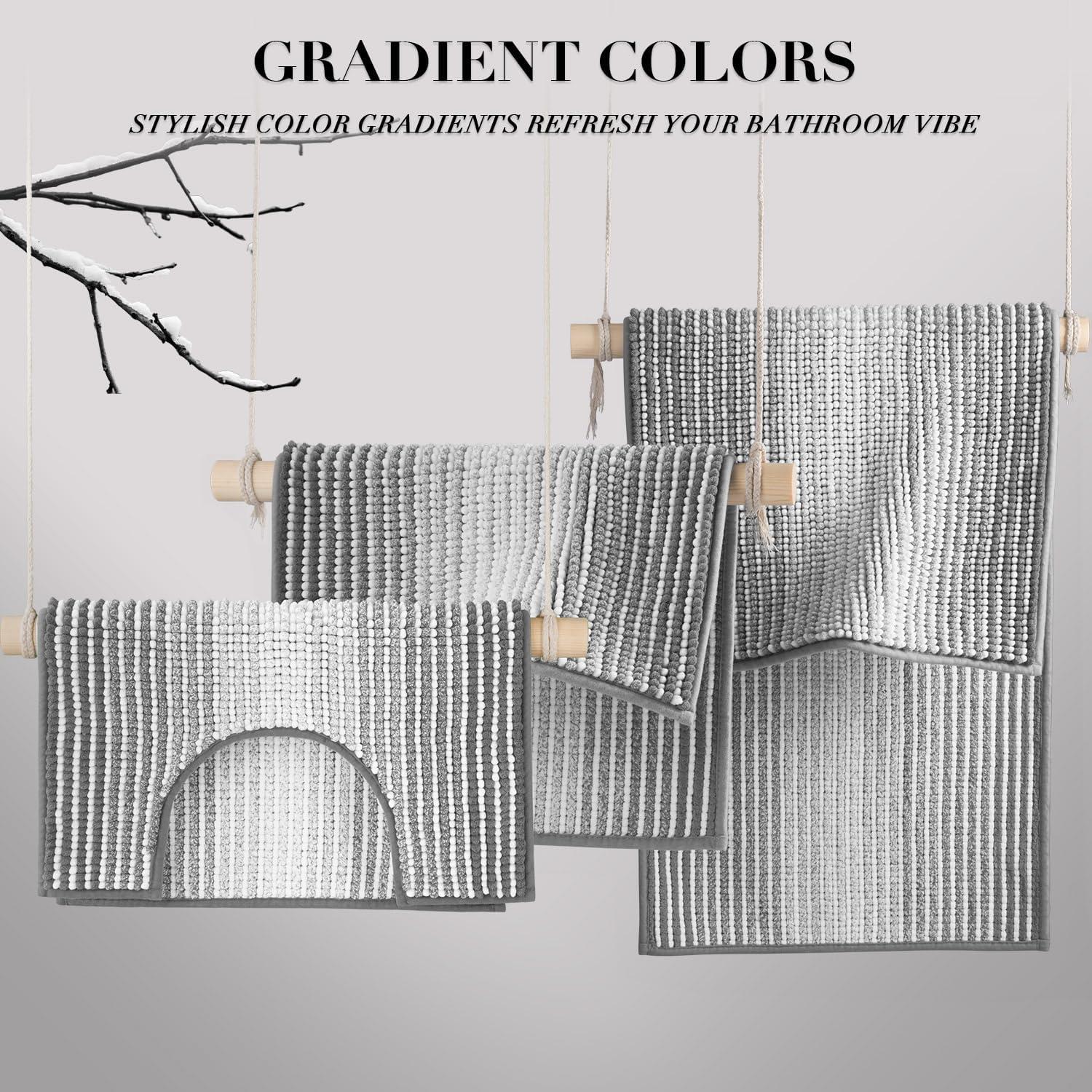 Conjunto de Alfombrillas de Baño BSICPRO 3 Piezas Chenille Gris