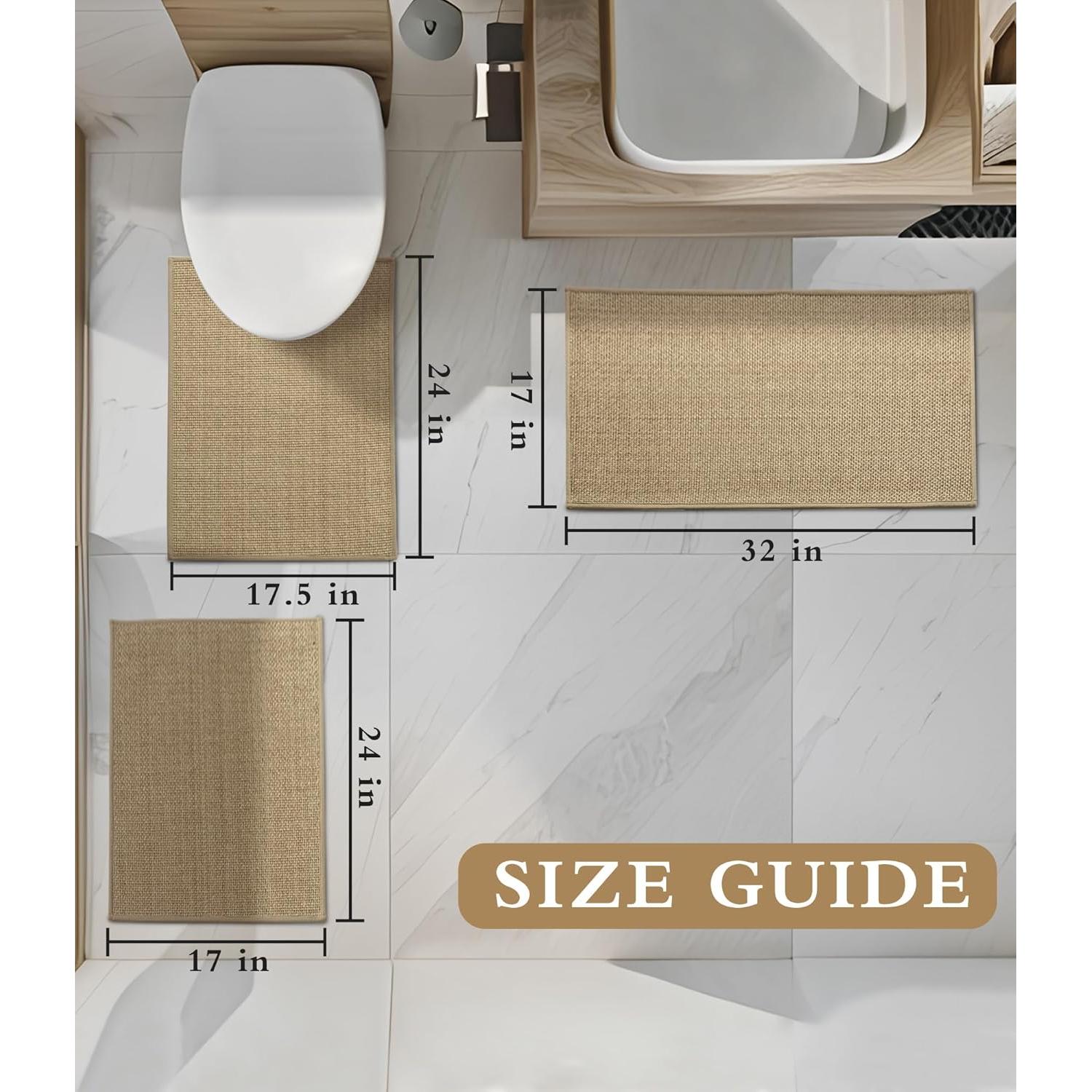 Conjunto de Alfombrillas de Baño YIHOUSE 3 Piezas Beige Antideslizantes