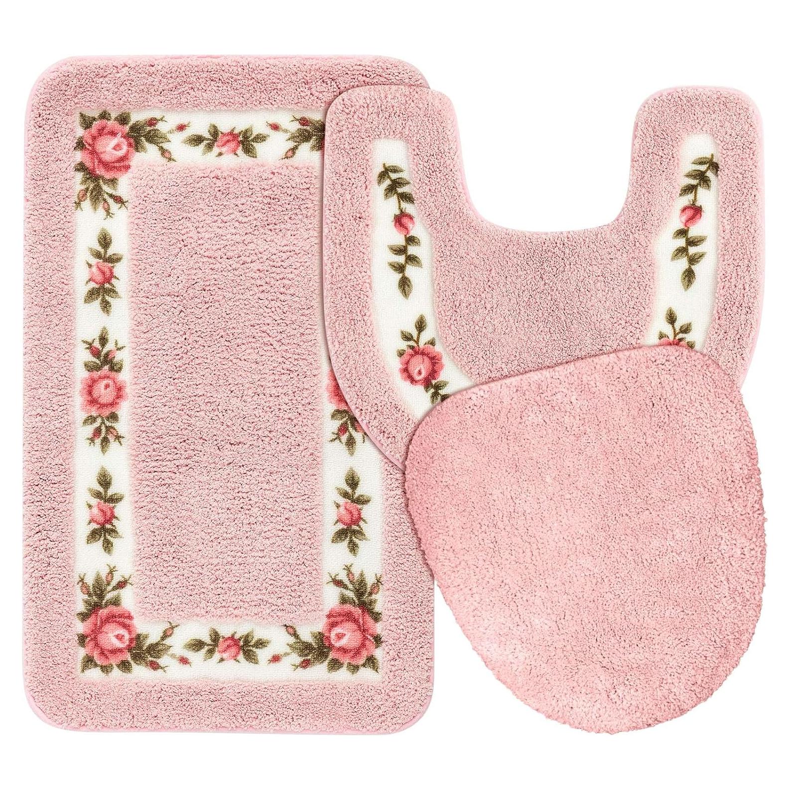 Juego de 3 Alfombrillas de Baño Antideslizantes Drydiet Rosa