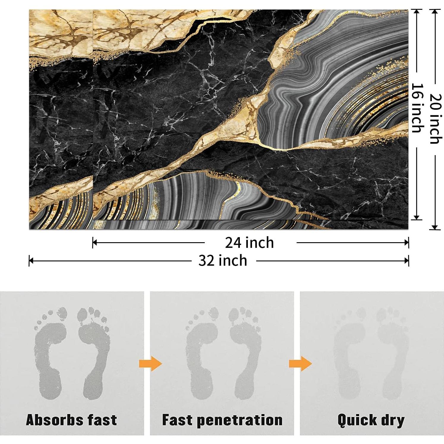Alfombra de Baño MUGINYU 3 Piezas Antideslizante Negro y Dorado