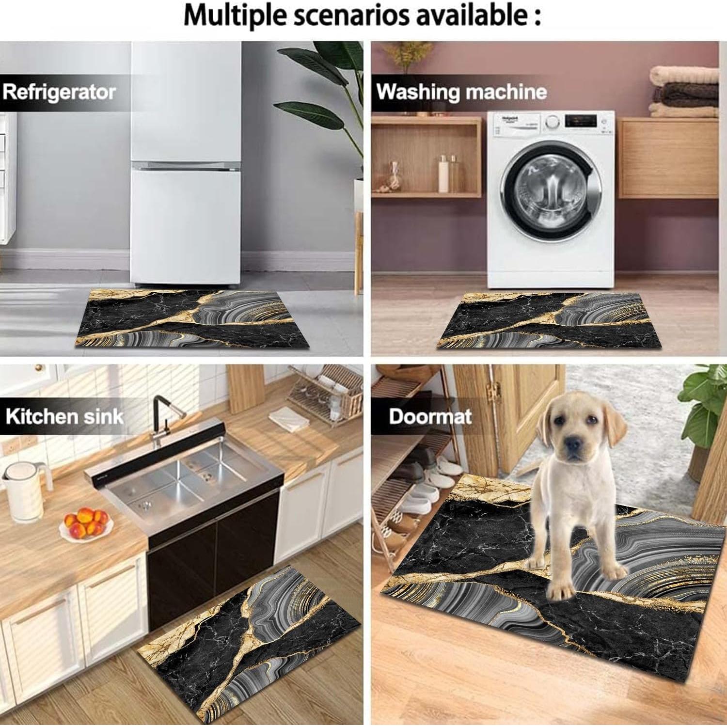 Alfombra de Baño MUGINYU 3 Piezas Antideslizante Negro y Dorado