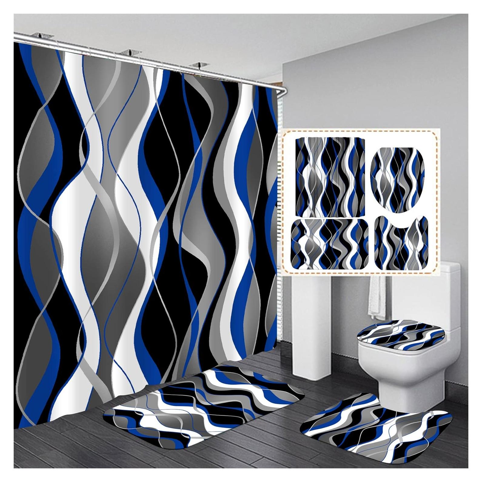 Conjunto de Cortinas de Ducha Nkzply 4 Piezas Azul Moderno