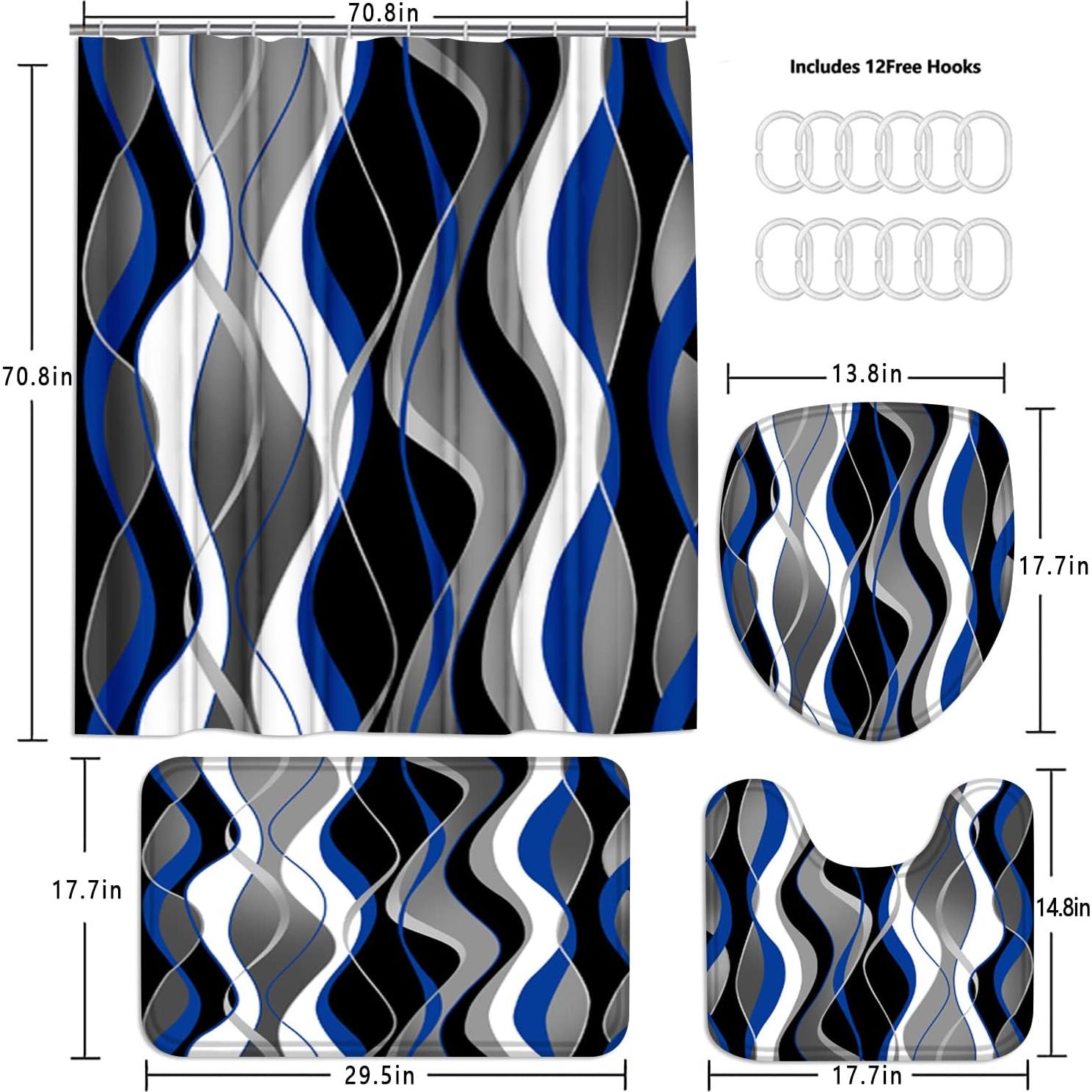 Conjunto de Cortinas de Ducha Nkzply 4 Piezas Azul Moderno