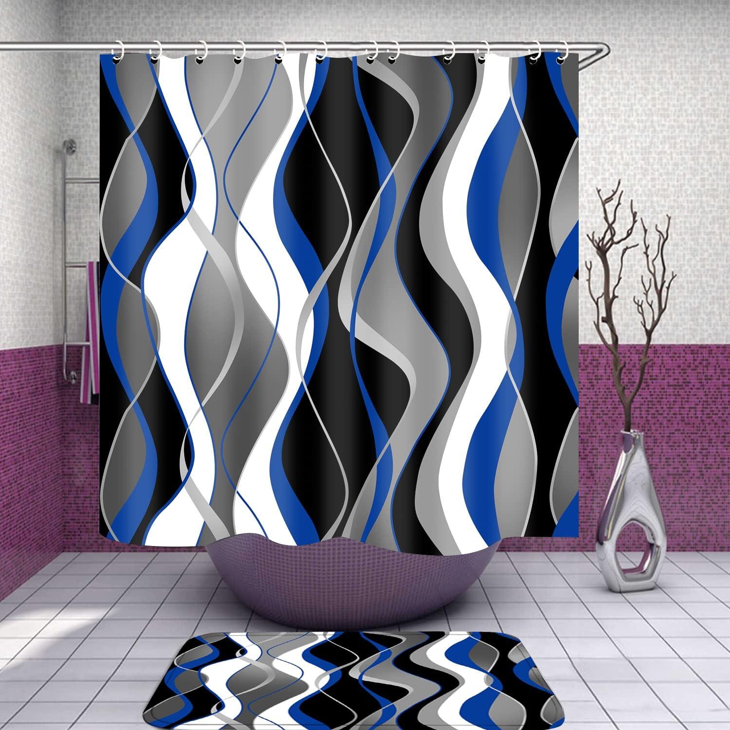 Conjunto de Cortinas de Ducha Nkzply 4 Piezas Azul Moderno
