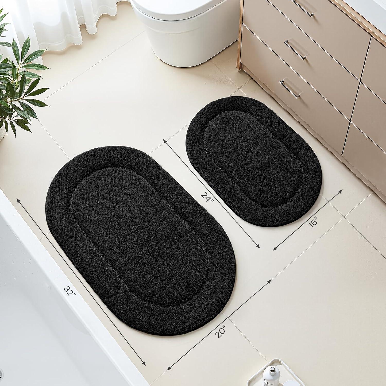 Conjunto de Alfombrillas de Baño HOMEIDEAS 2 Piezas Microfibra Negro